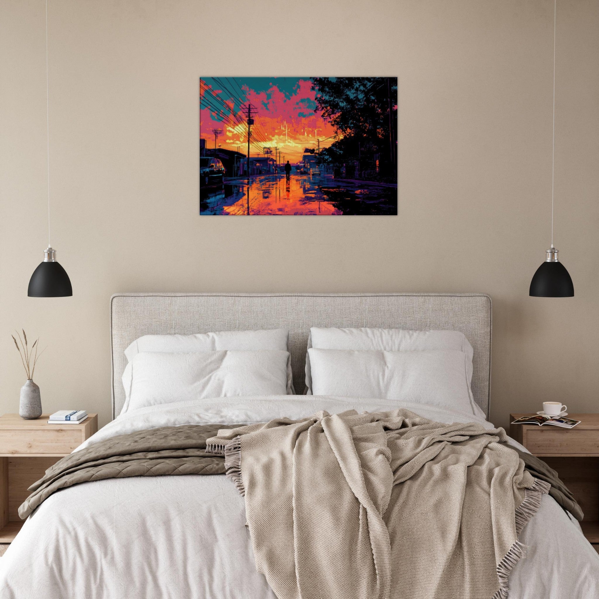 Canvas Landscape - A city where neon lights create impossible rifle 3 - Ai Art Force
