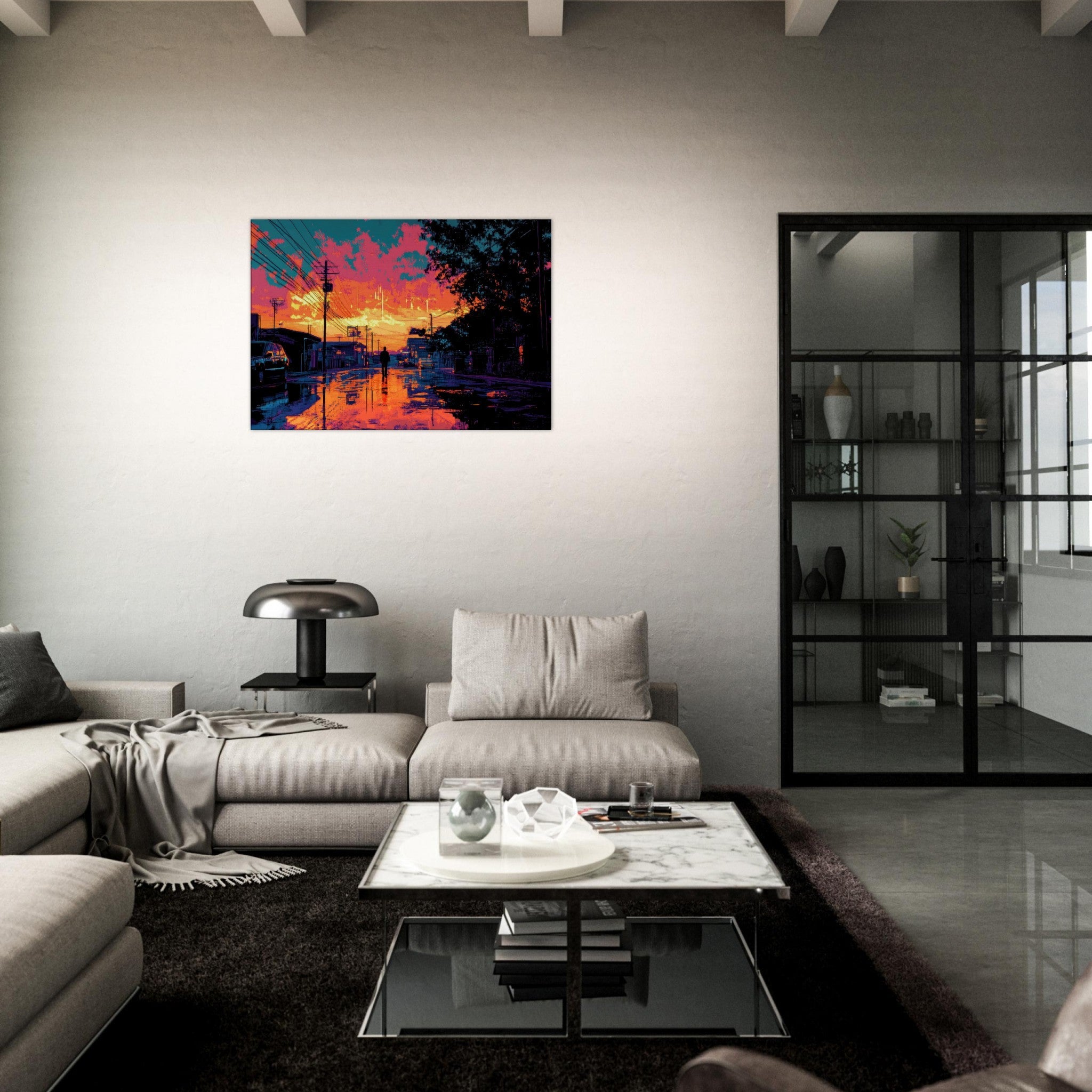 Canvas Landscape - A city where neon lights create impossible rifle 3 - Ai Art Force