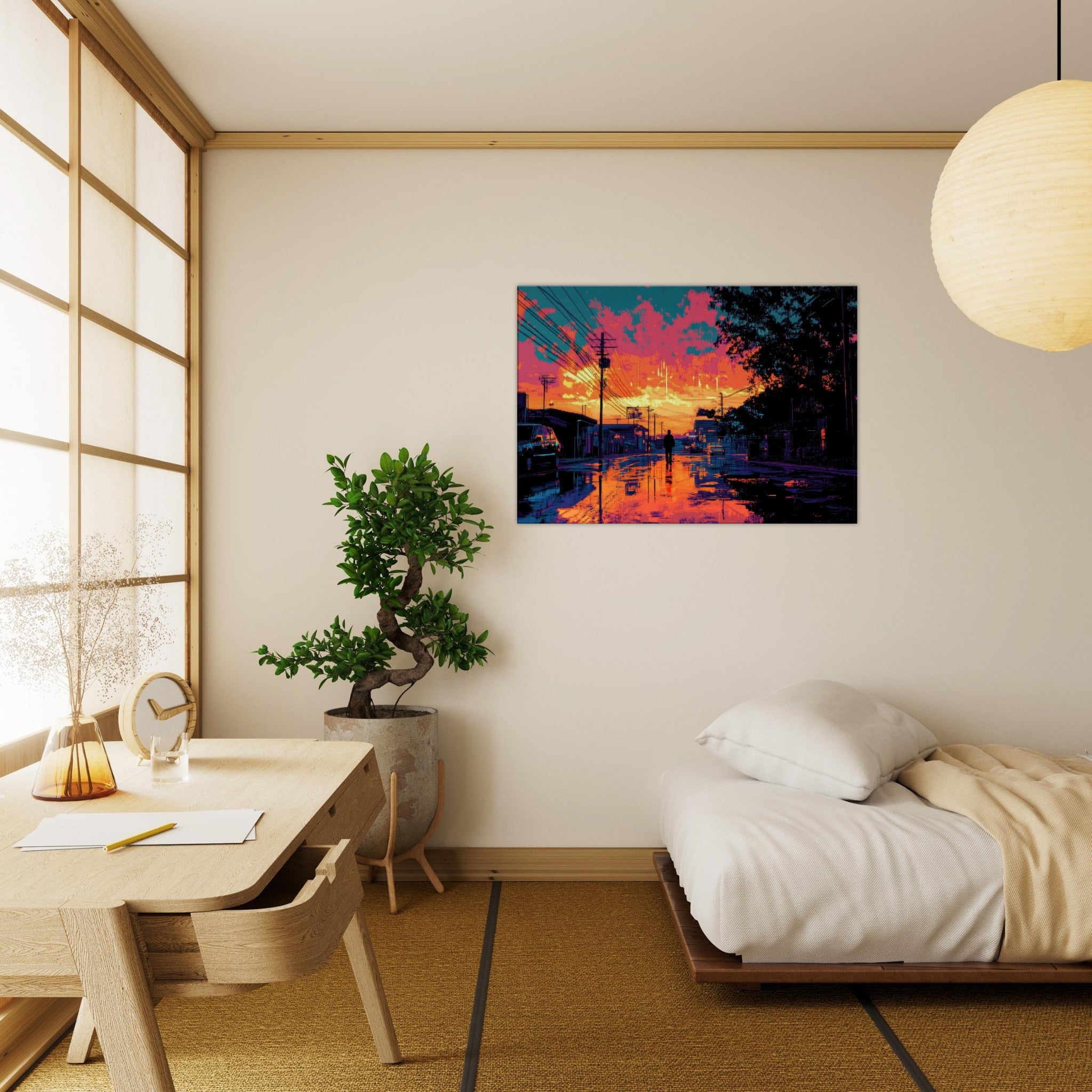 Canvas Landscape - A city where neon lights create impossible rifle 3 - Ai Art Force