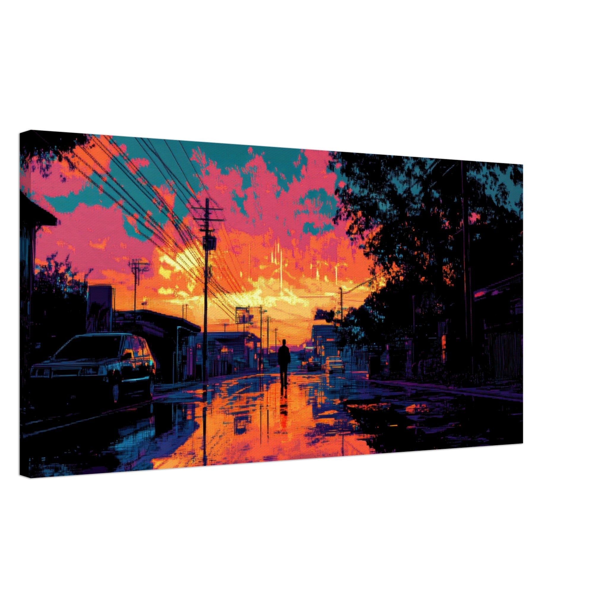Canvas Landscape - A city where neon lights create impossible rifle 3 - Ai Art Force