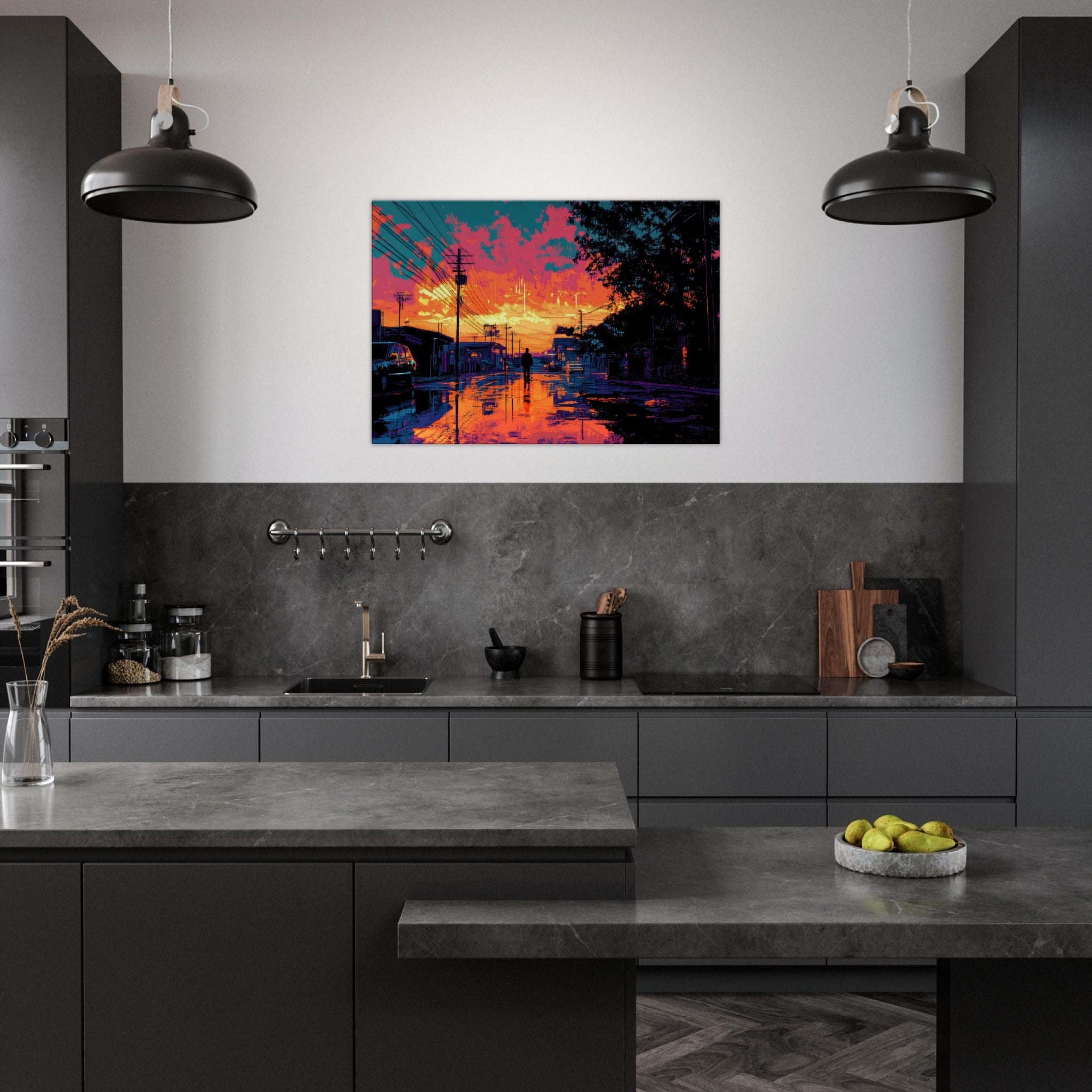 Canvas Landscape - A city where neon lights create impossible rifle 3 - Ai Art Force