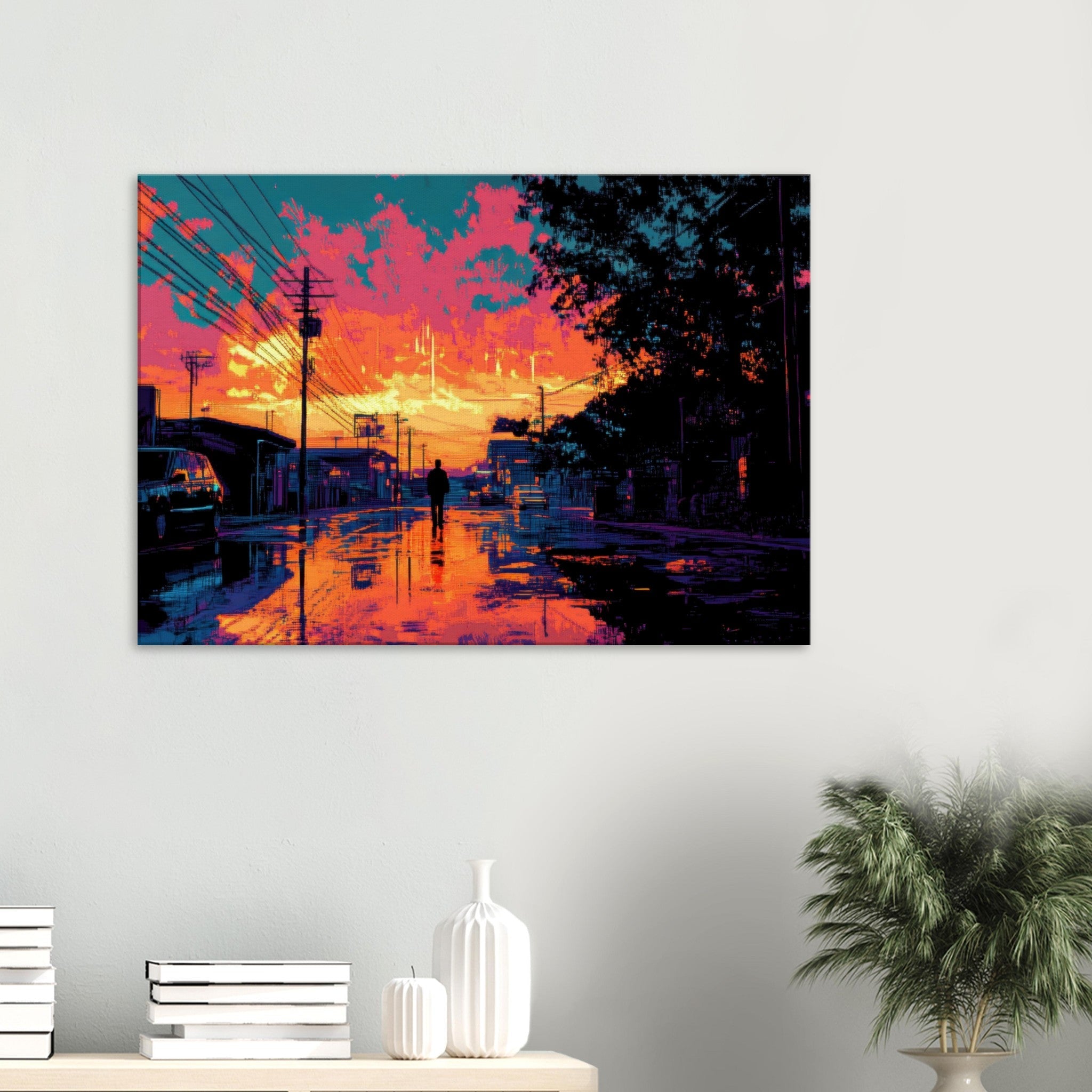 Canvas Landscape - A city where neon lights create impossible rifle 3 - Ai Art Force