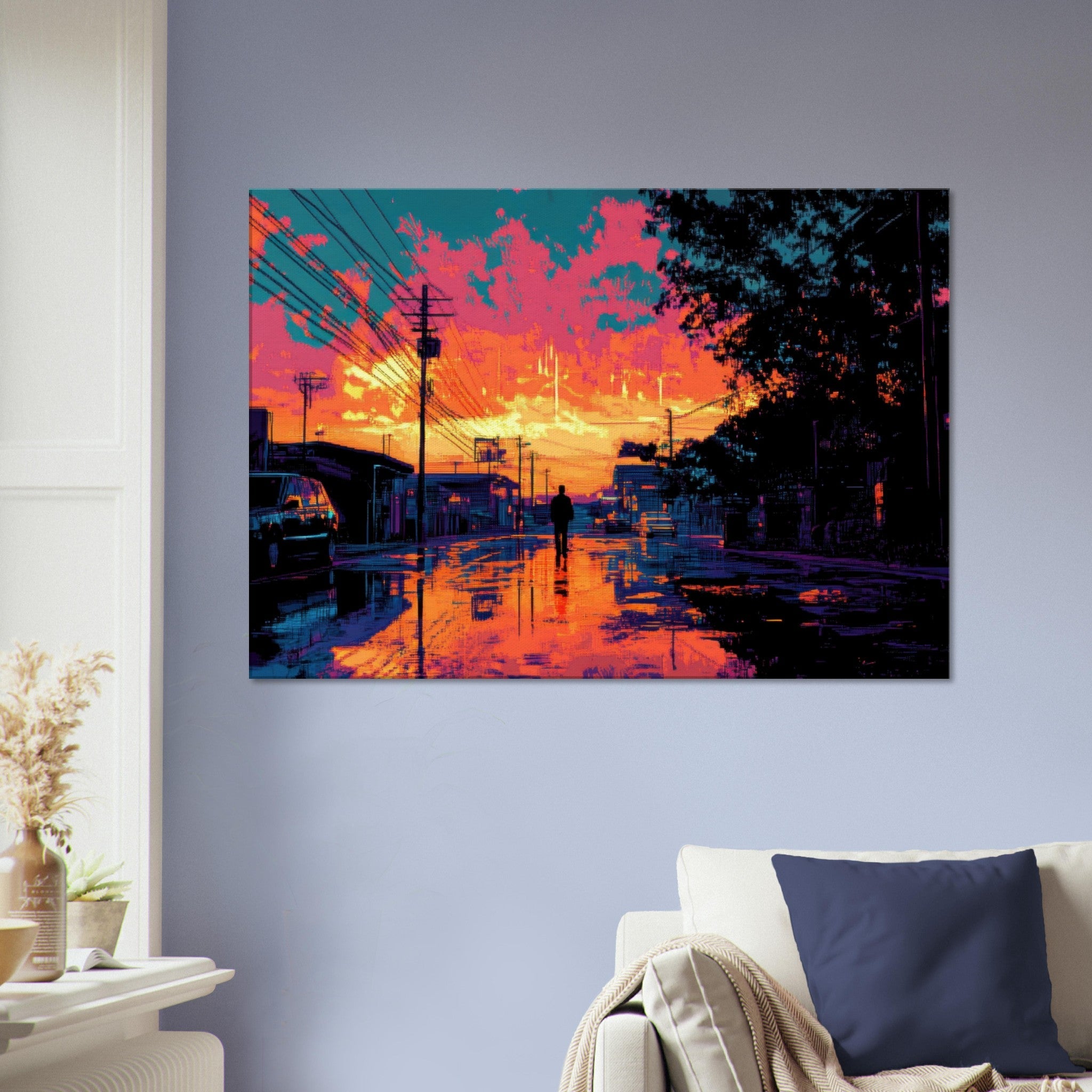 Canvas Landscape - A city where neon lights create impossible rifle 3 - Ai Art Force
