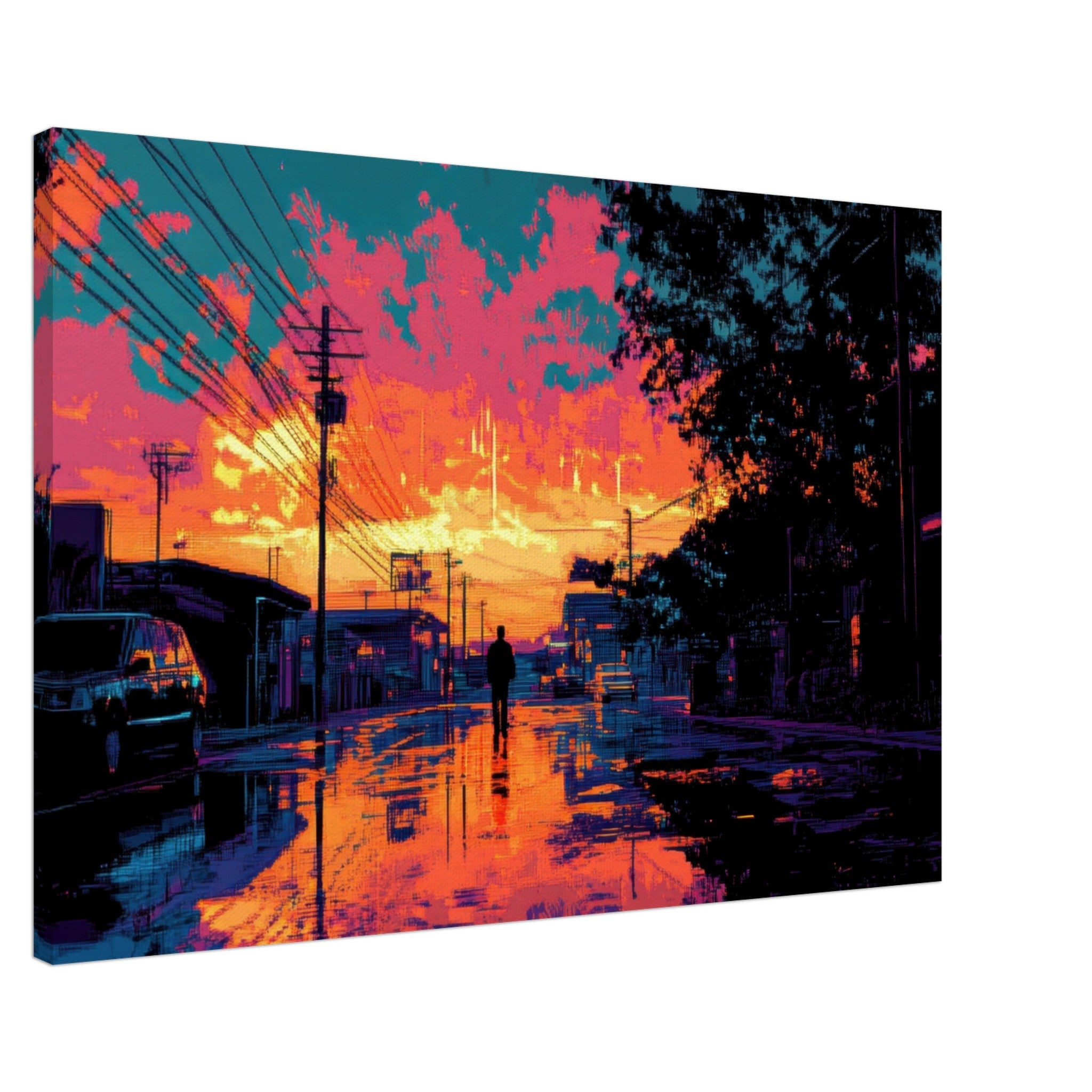 Canvas Landscape - A city where neon lights create impossible rifle 3 - Ai Art Force