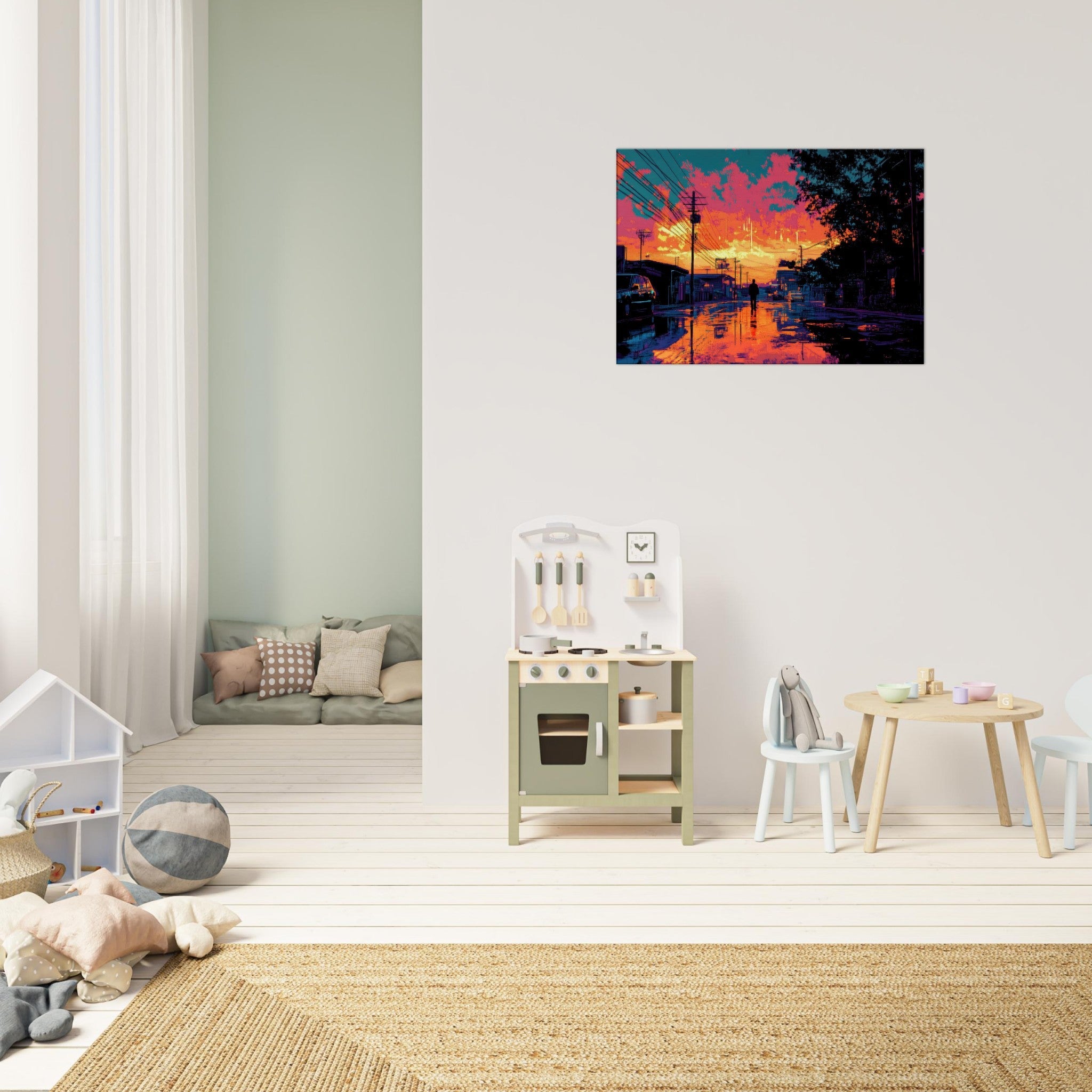 Canvas Landscape - A city where neon lights create impossible rifle 3 - Ai Art Force