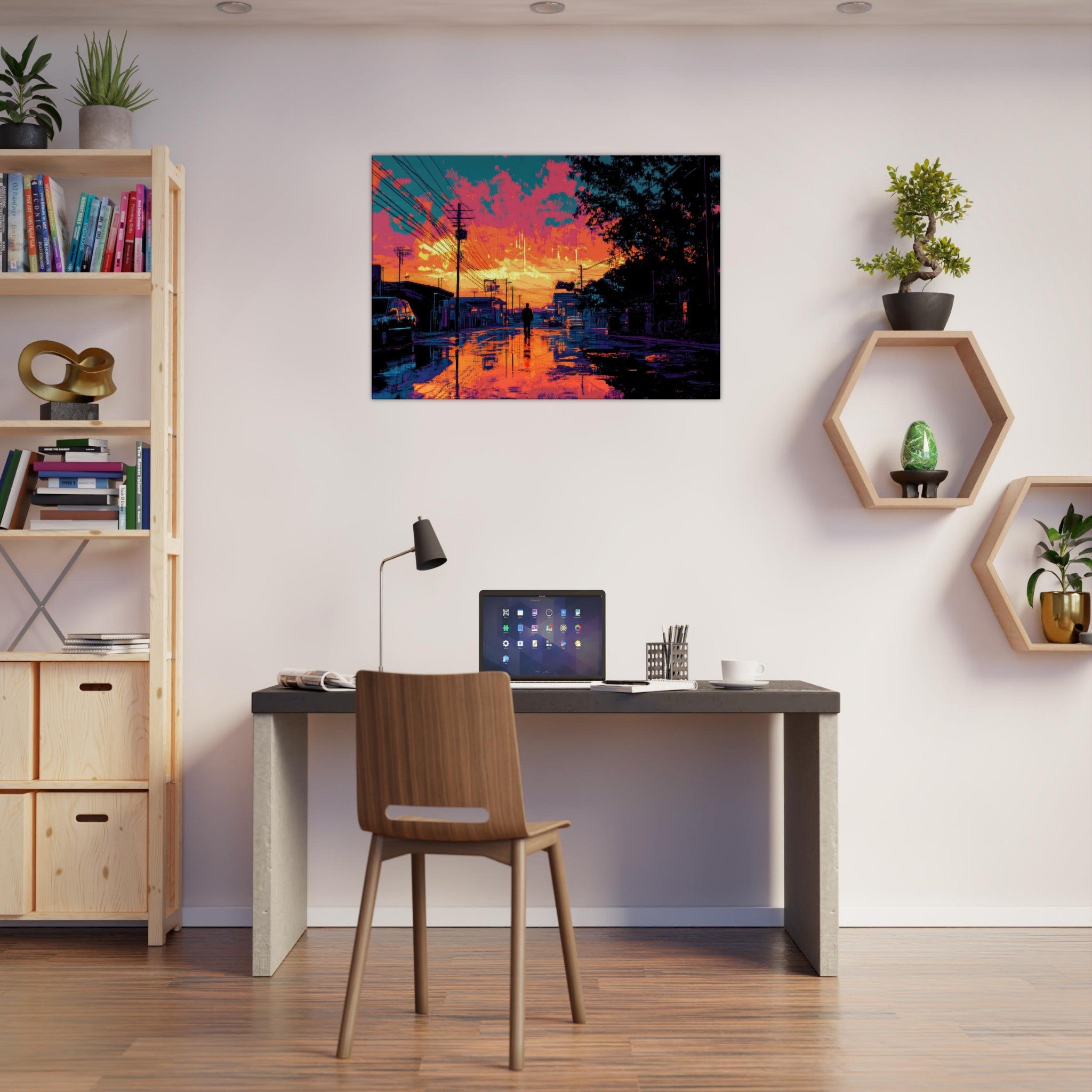 Canvas Landscape - A city where neon lights create impossible rifle 3 - Ai Art Force