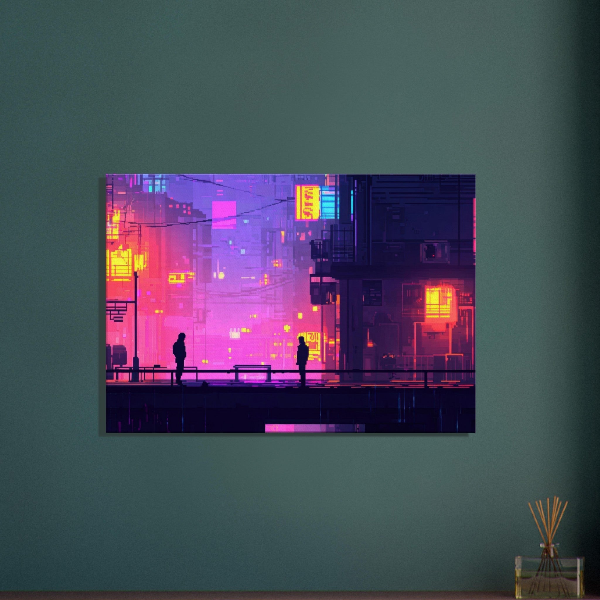 Canvas Landscape - A city where neon lights create impossible rifle 5 - Shop Ai Art WebShop - Digital Art online Store