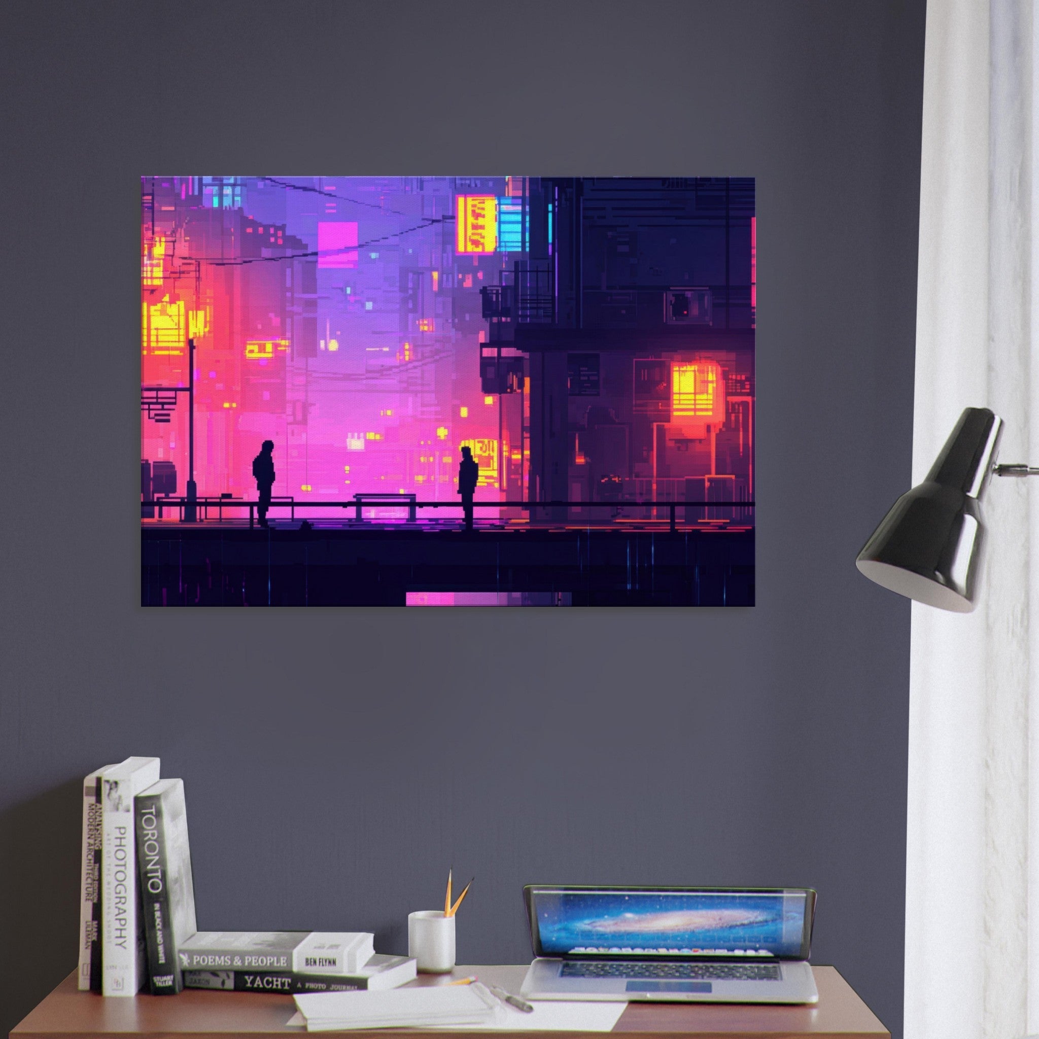 Canvas Landscape - A city where neon lights create impossible rifle 5 - Shop Ai Art WebShop - Digital Art online Store