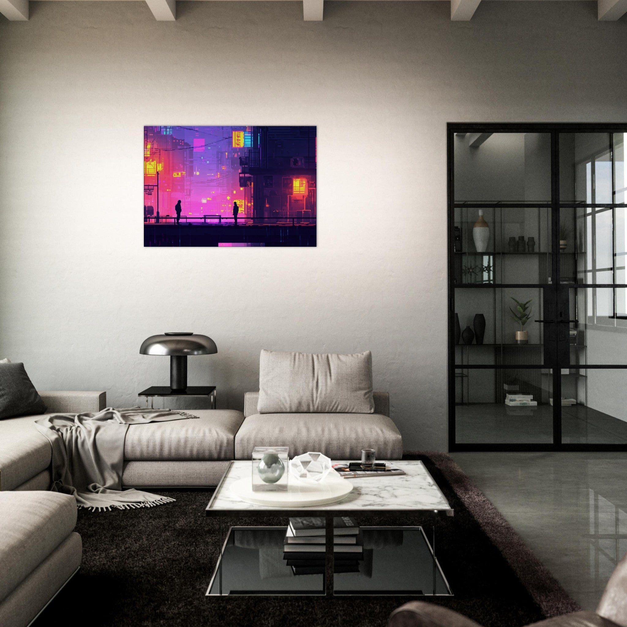 Canvas Landscape - A city where neon lights create impossible rifle 5 - Shop Ai Art WebShop - Digital Art online Store