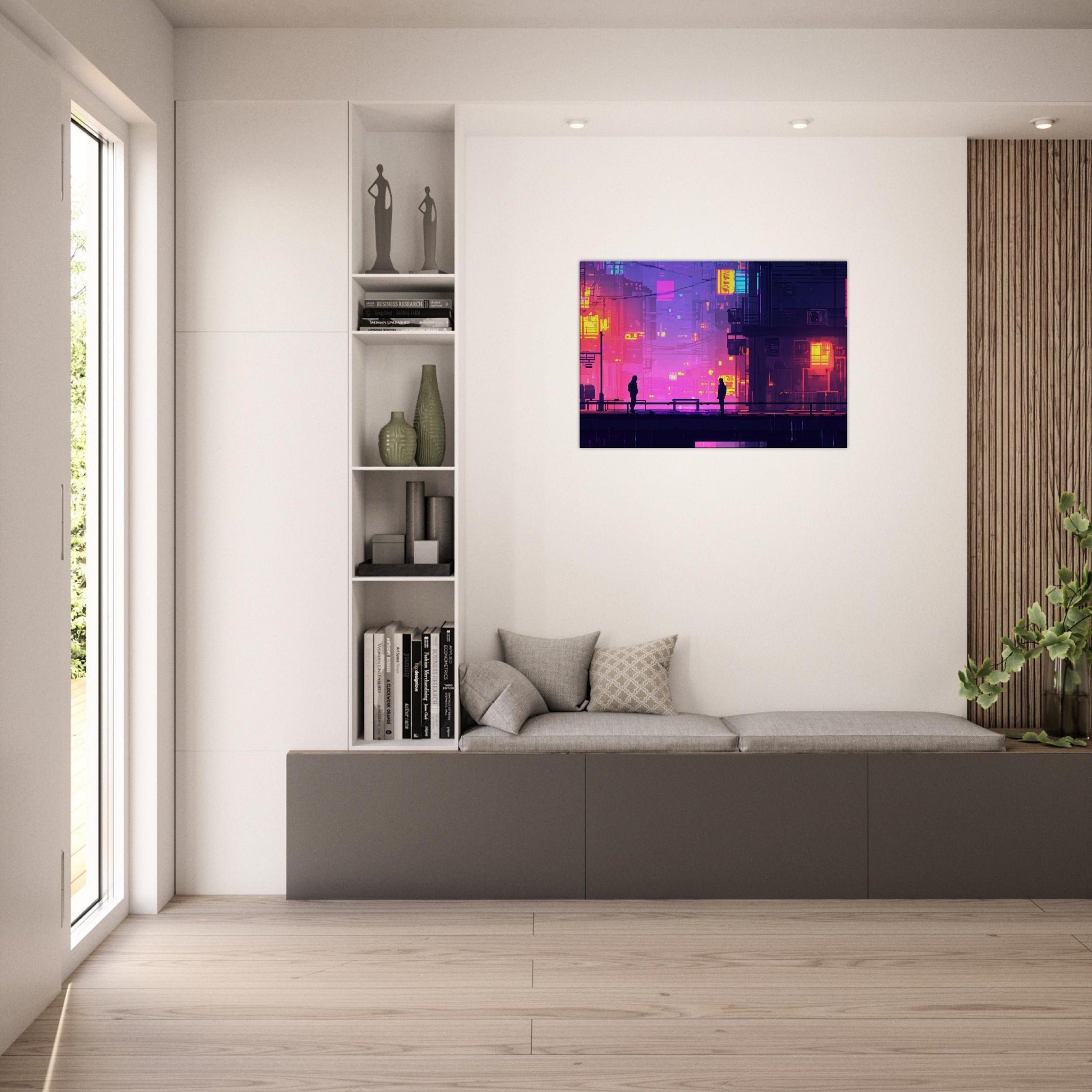 Canvas Landscape - A city where neon lights create impossible rifle 5 - Shop Ai Art WebShop - Digital Art online Store