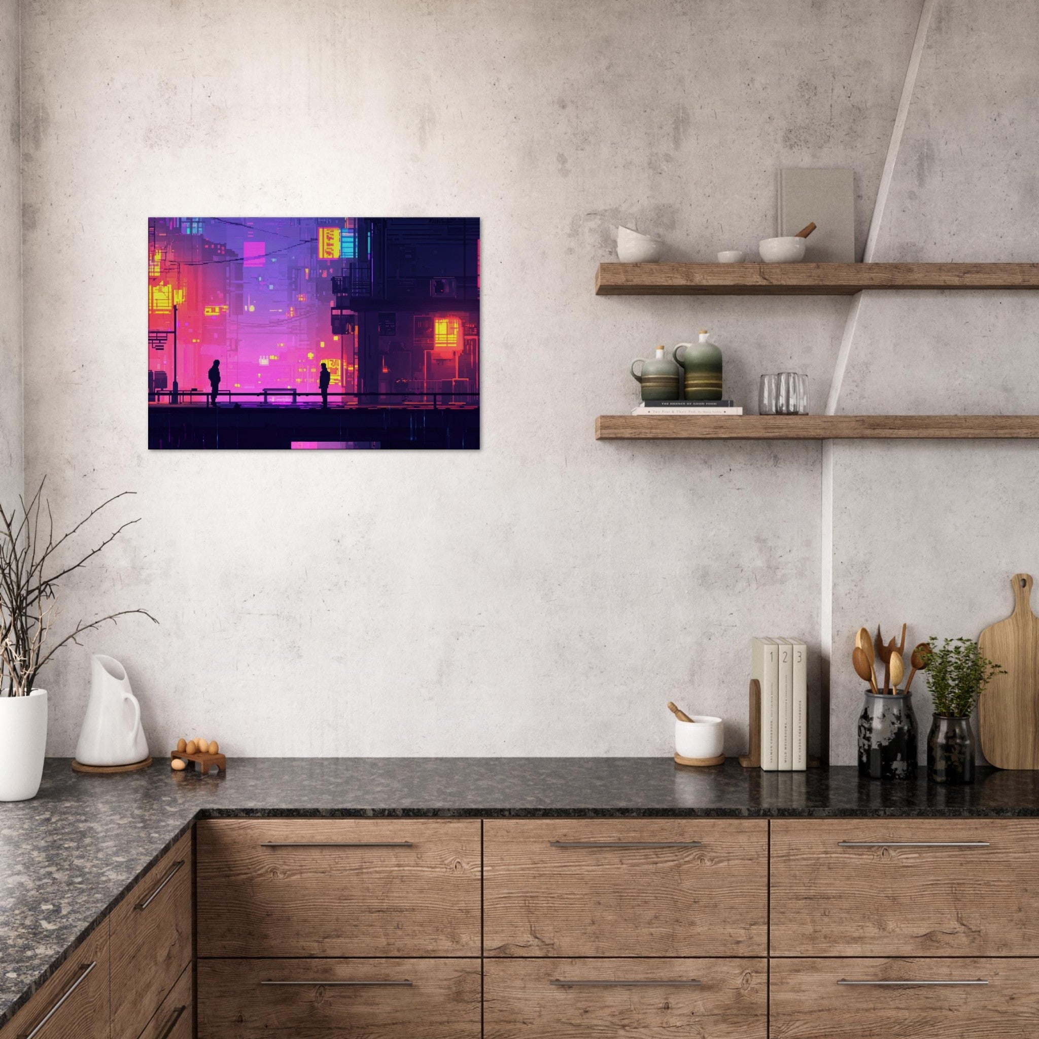 Canvas Landscape - A city where neon lights create impossible rifle 5 - Shop Ai Art WebShop - Digital Art online Store