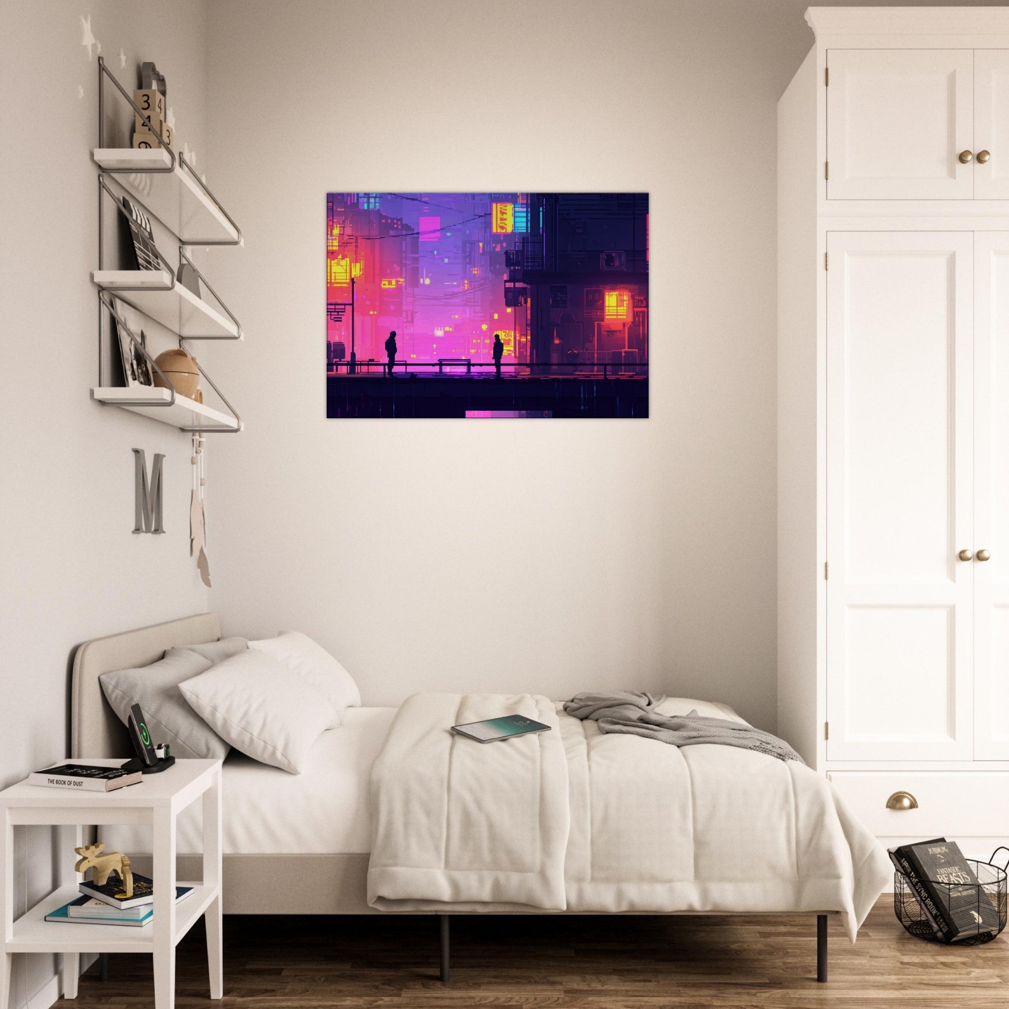 Canvas Landscape - A city where neon lights create impossible rifle 5 - Shop Ai Art WebShop - Digital Art online Store