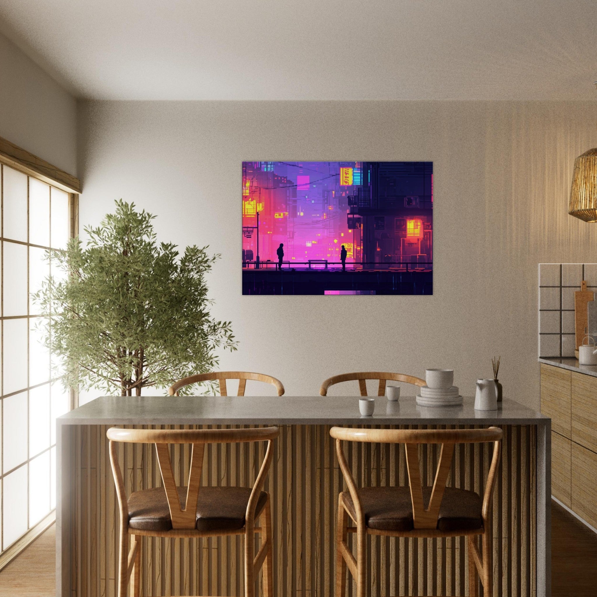 Canvas Landscape - A city where neon lights create impossible rifle 5 - Shop Ai Art WebShop - Digital Art online Store