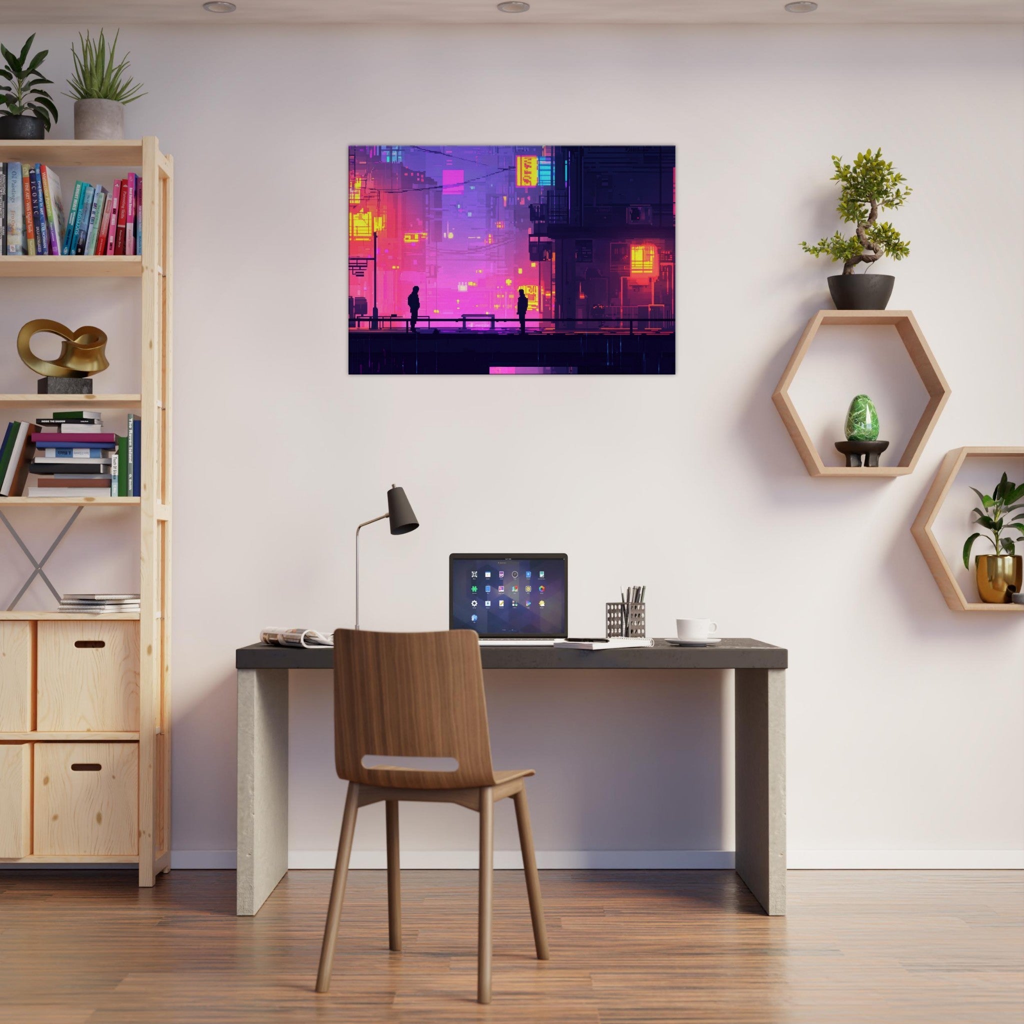 Canvas Landscape - A city where neon lights create impossible rifle 5 - Shop Ai Art WebShop - Digital Art online Store
