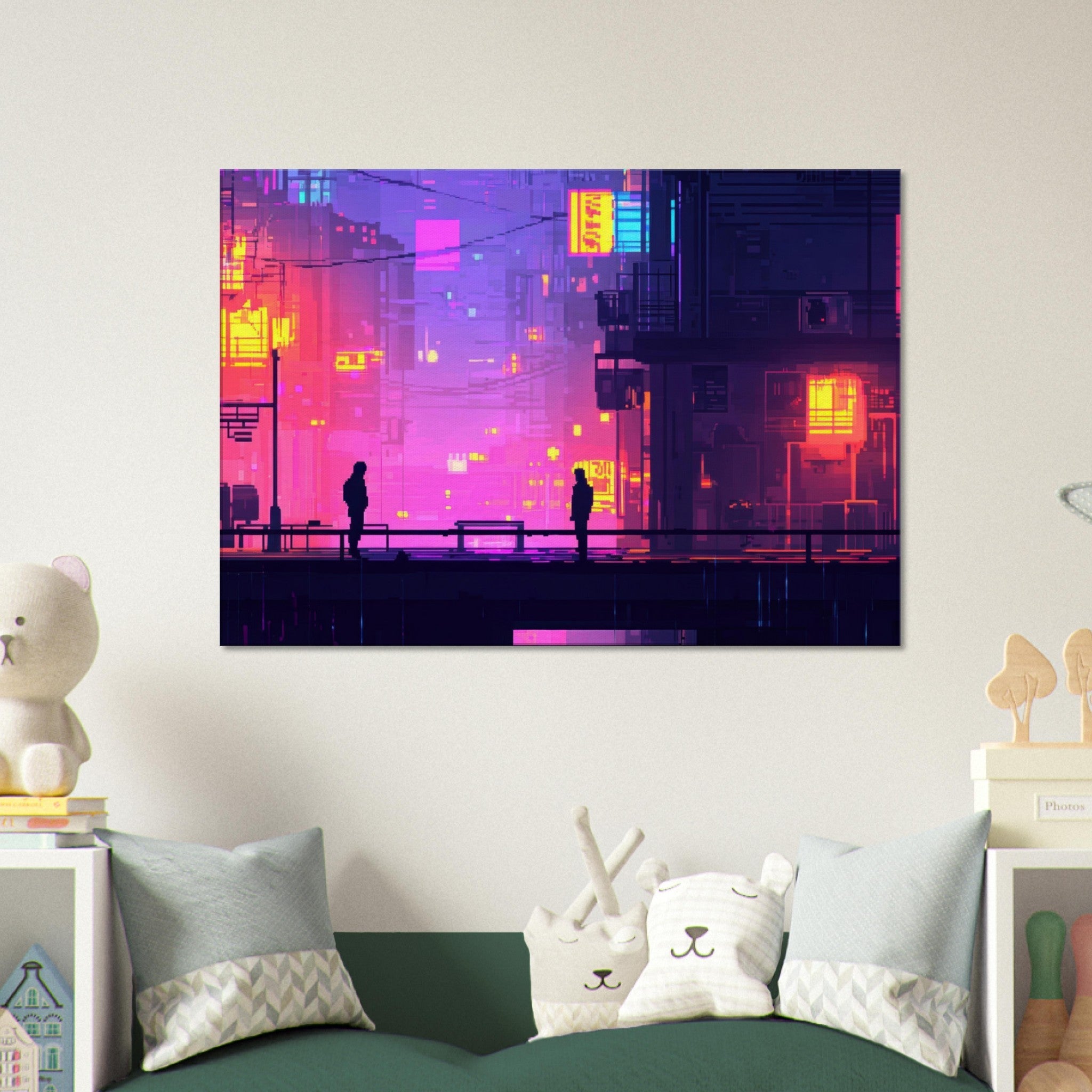Canvas Landscape - A city where neon lights create impossible rifle 5 - Shop Ai Art WebShop - Digital Art online Store