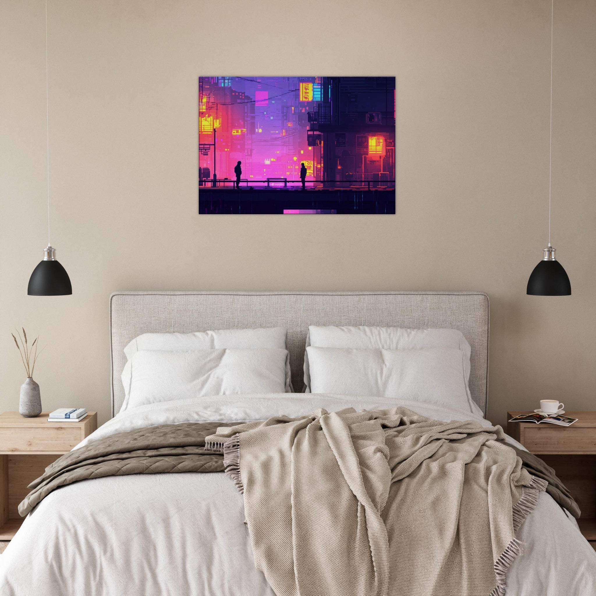 Canvas Landscape - A city where neon lights create impossible rifle 5 - Shop Ai Art WebShop - Digital Art online Store