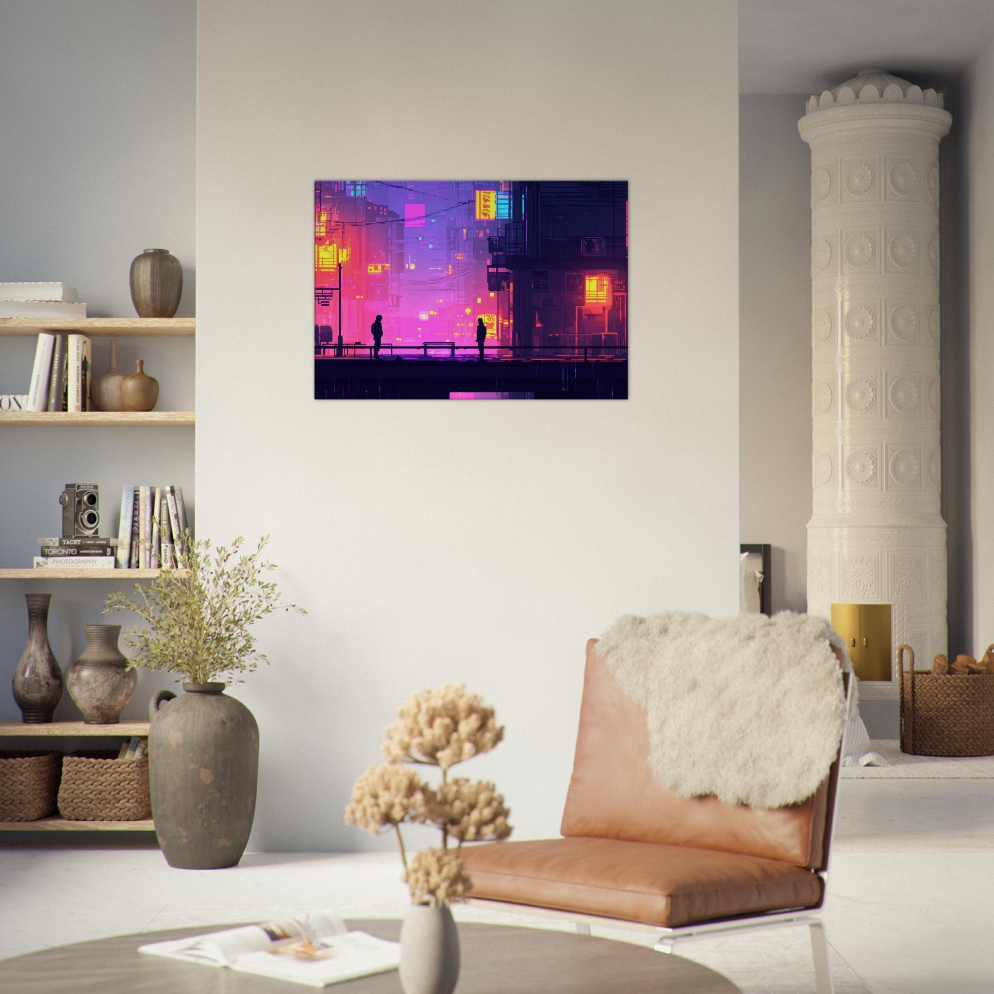 Canvas Landscape - A city where neon lights create impossible rifle 5 - Shop Ai Art WebShop - Digital Art online Store