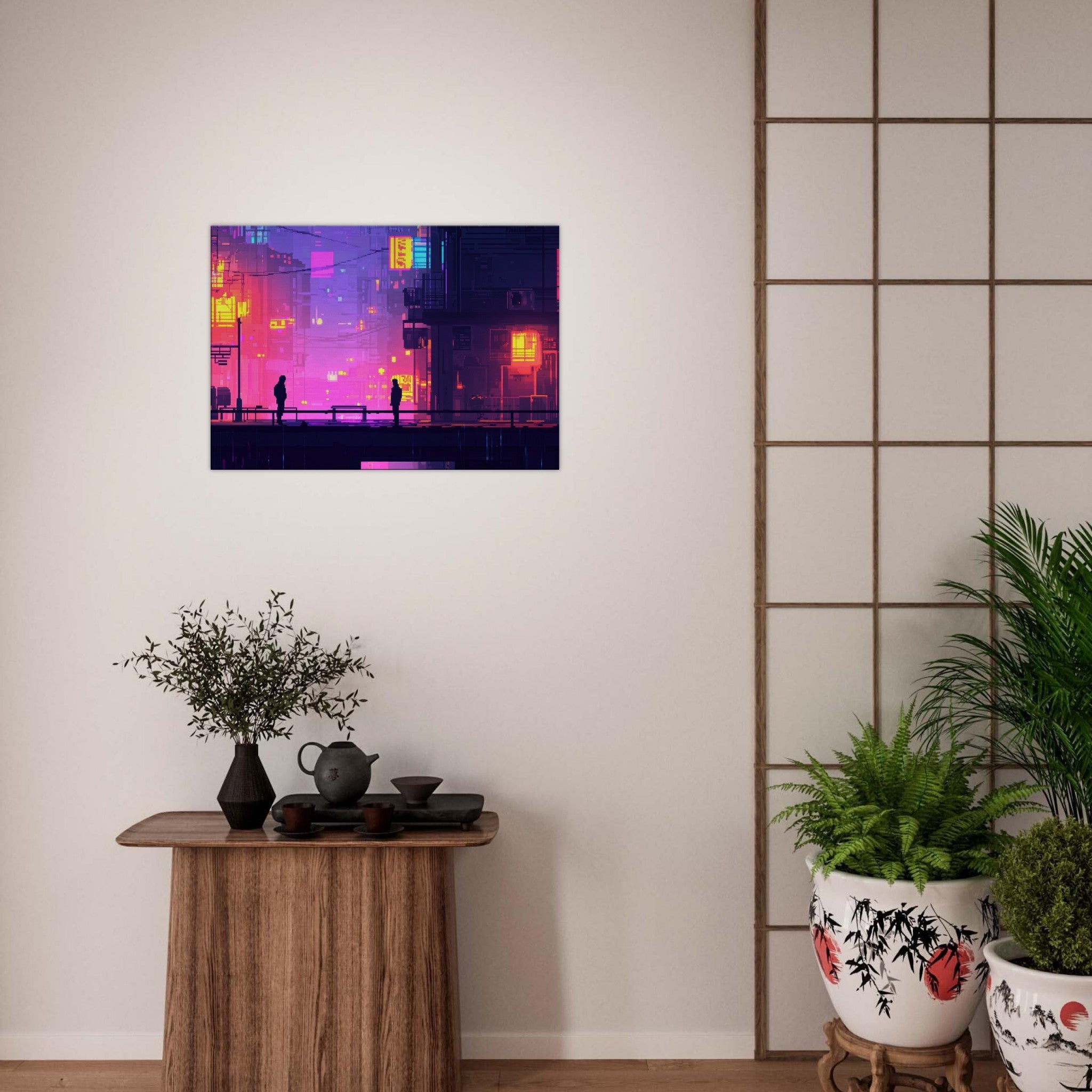 Canvas Landscape - A city where neon lights create impossible rifle 5 - Shop Ai Art WebShop - Digital Art online Store