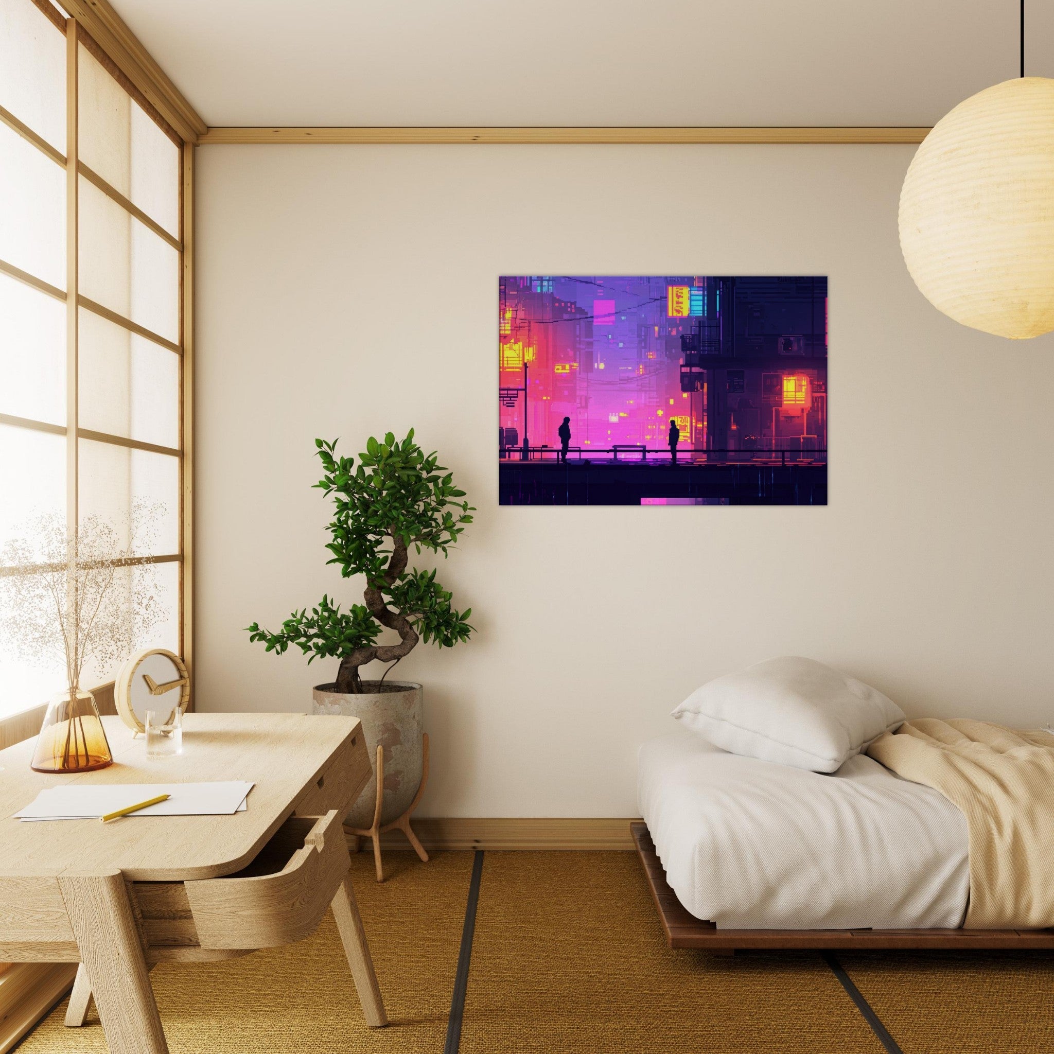 Canvas Landscape - A city where neon lights create impossible rifle 5 - Shop Ai Art WebShop - Digital Art online Store