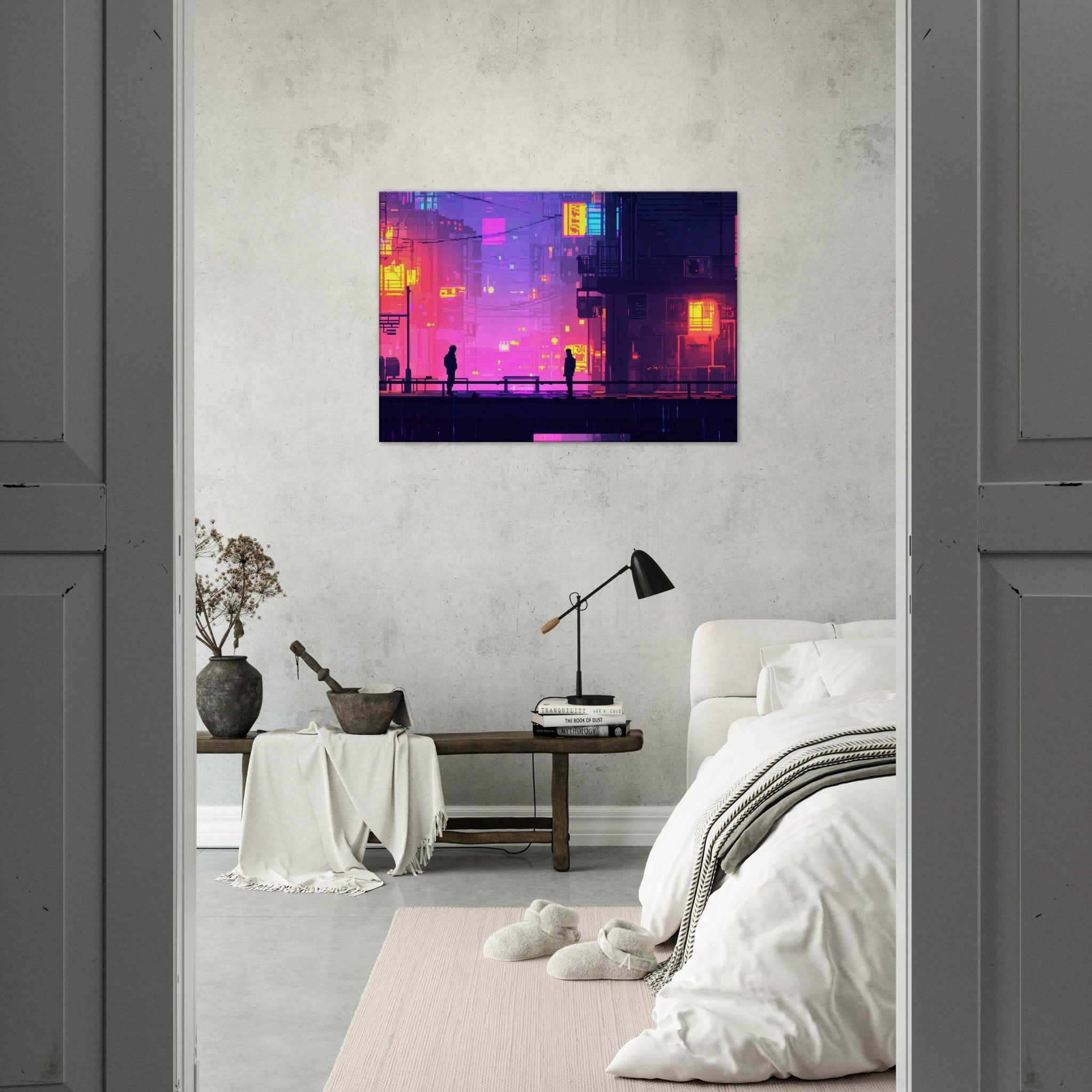 Canvas Landscape - A city where neon lights create impossible rifle 5 - Shop Ai Art WebShop - Digital Art online Store