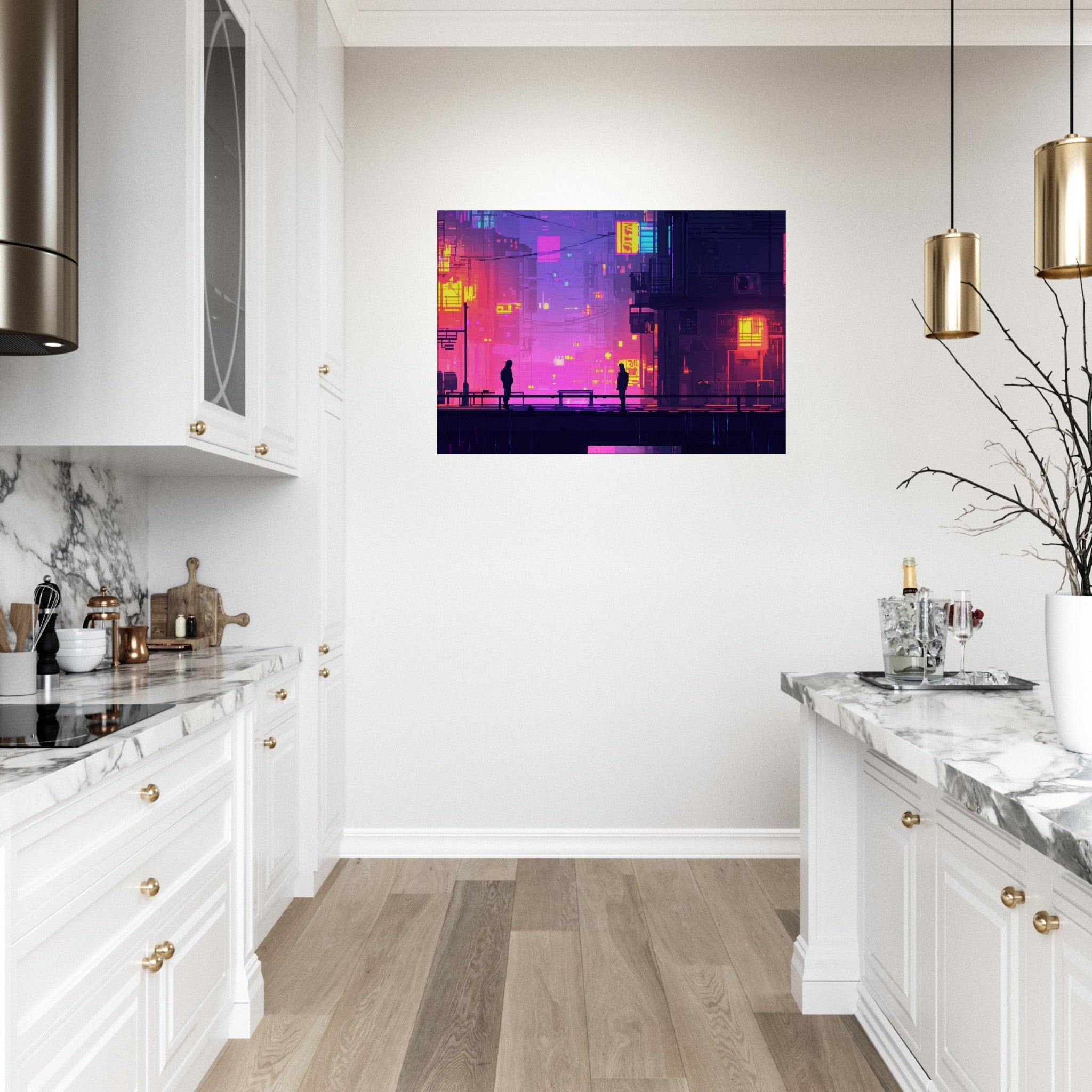 Canvas Landscape - A city where neon lights create impossible rifle 5 - Shop Ai Art WebShop - Digital Art online Store
