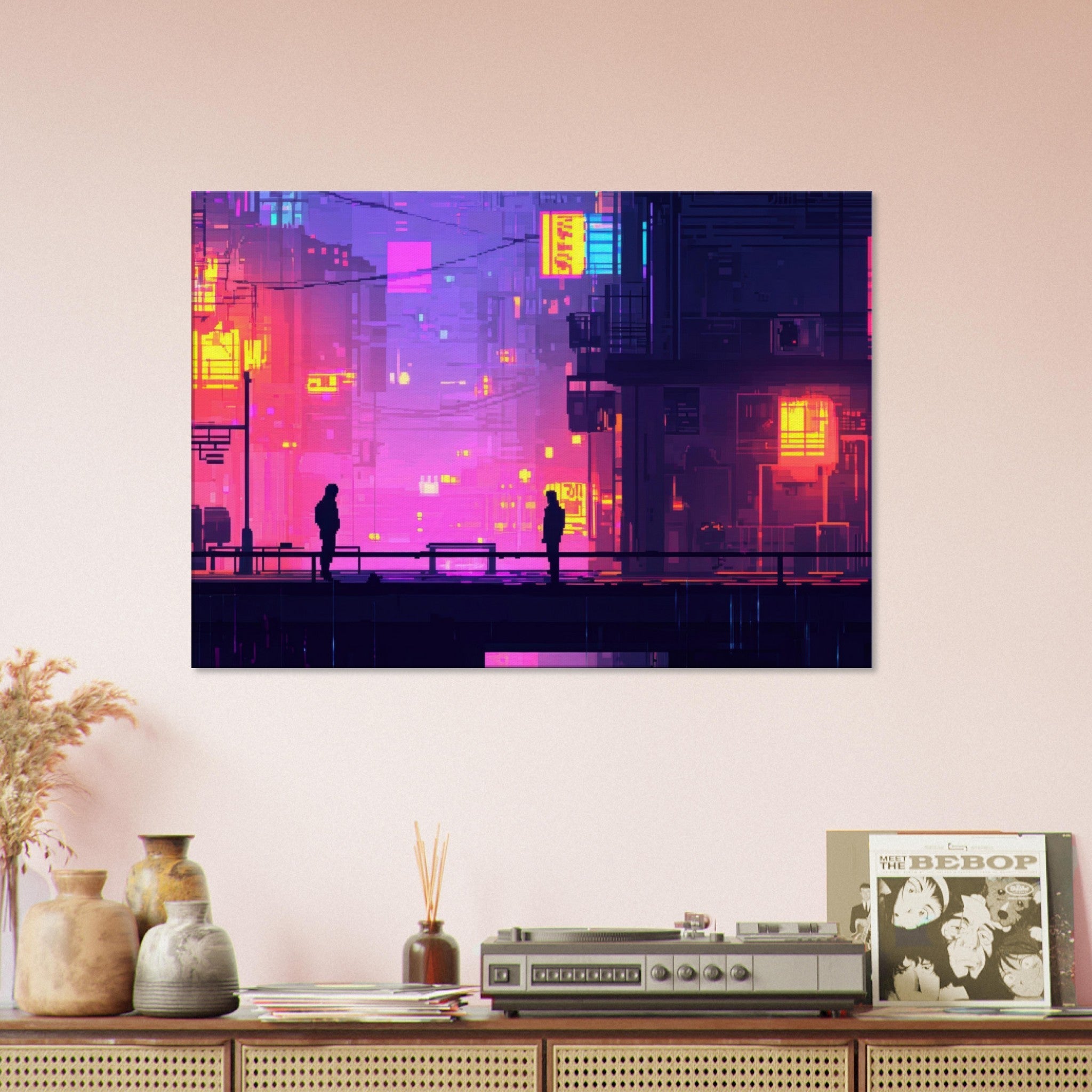 Canvas Landscape - A city where neon lights create impossible rifle 5 - Shop Ai Art WebShop - Digital Art online Store
