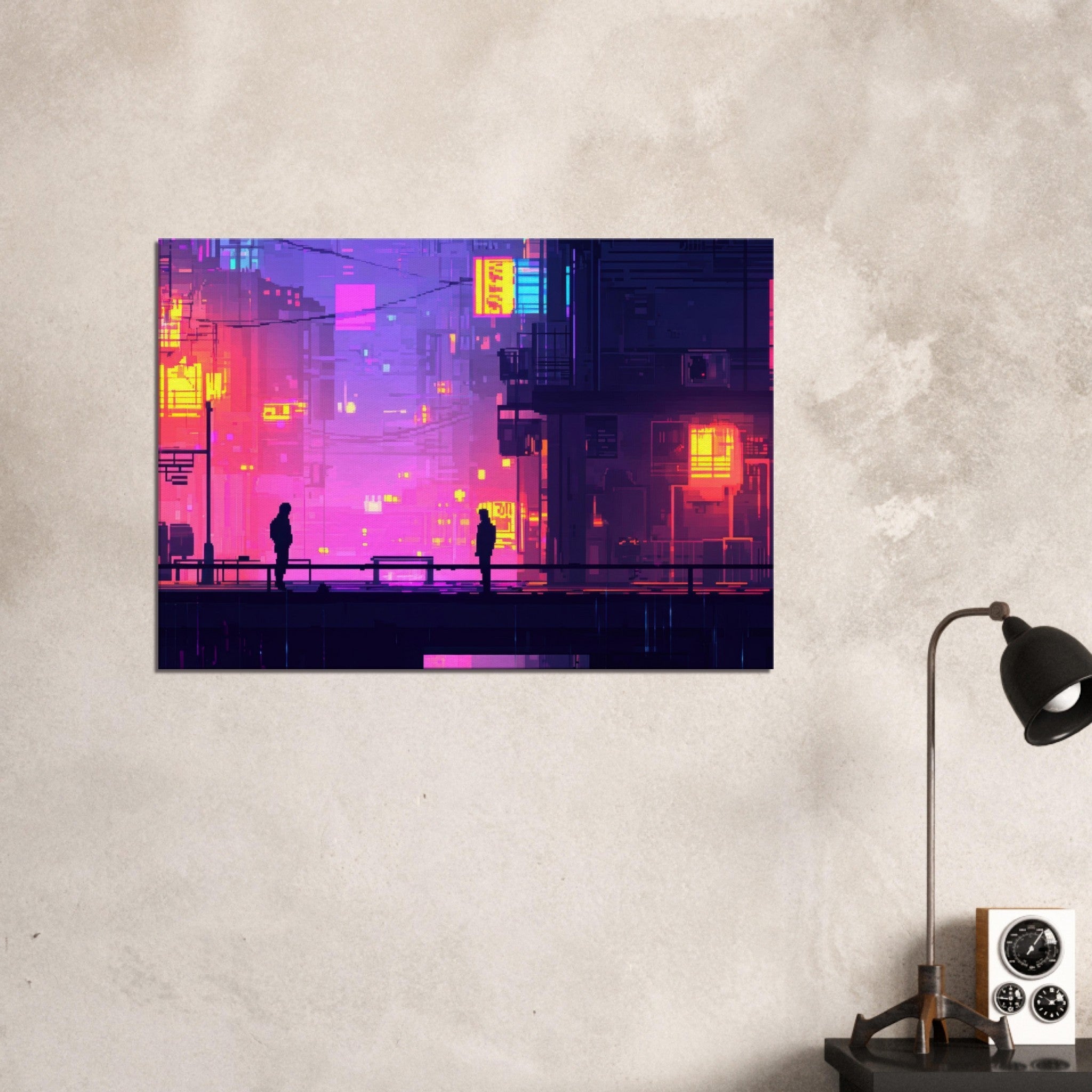 Canvas Landscape - A city where neon lights create impossible rifle 5 - Shop Ai Art WebShop - Digital Art online Store