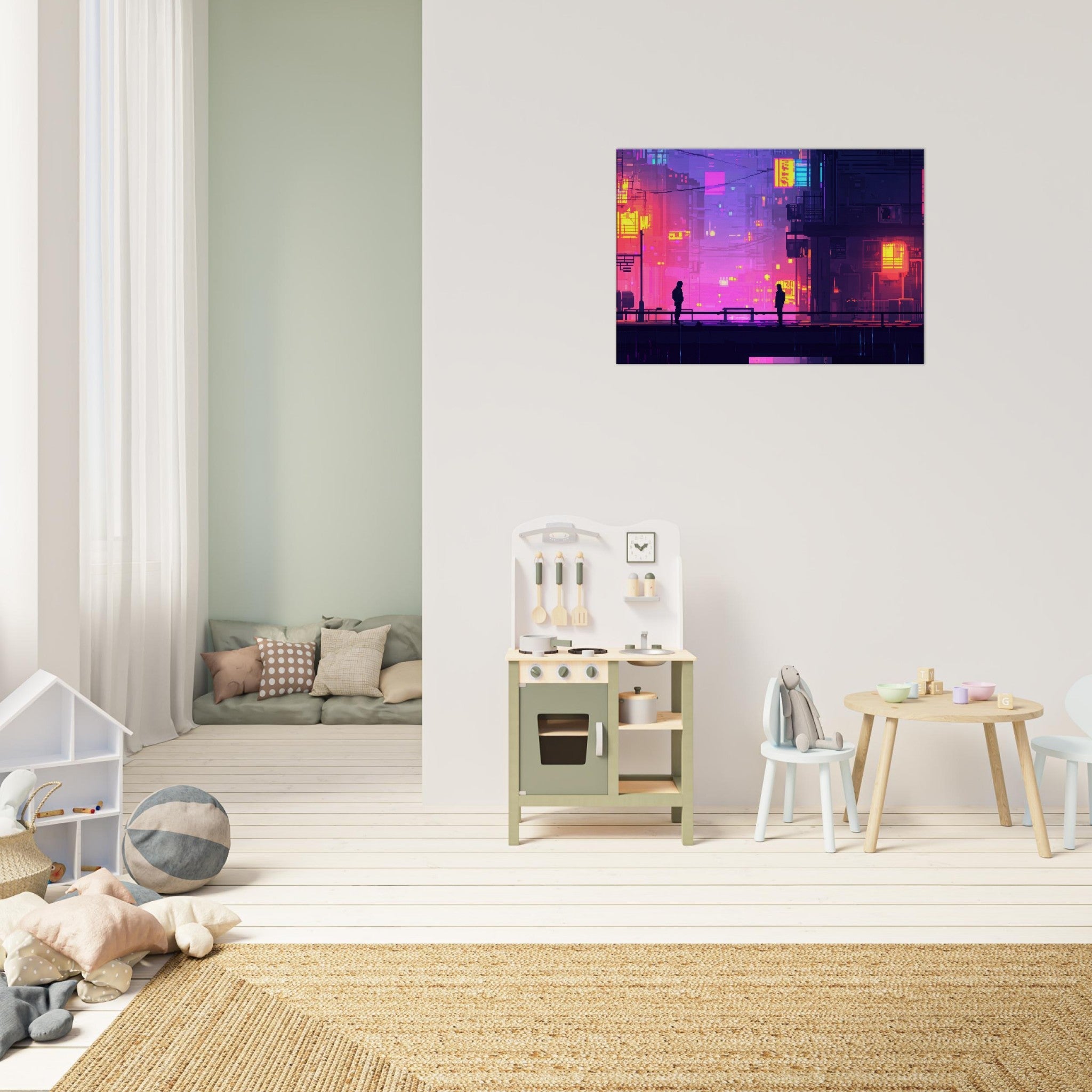 Canvas Landscape - A city where neon lights create impossible rifle 5 - Shop Ai Art WebShop - Digital Art online Store