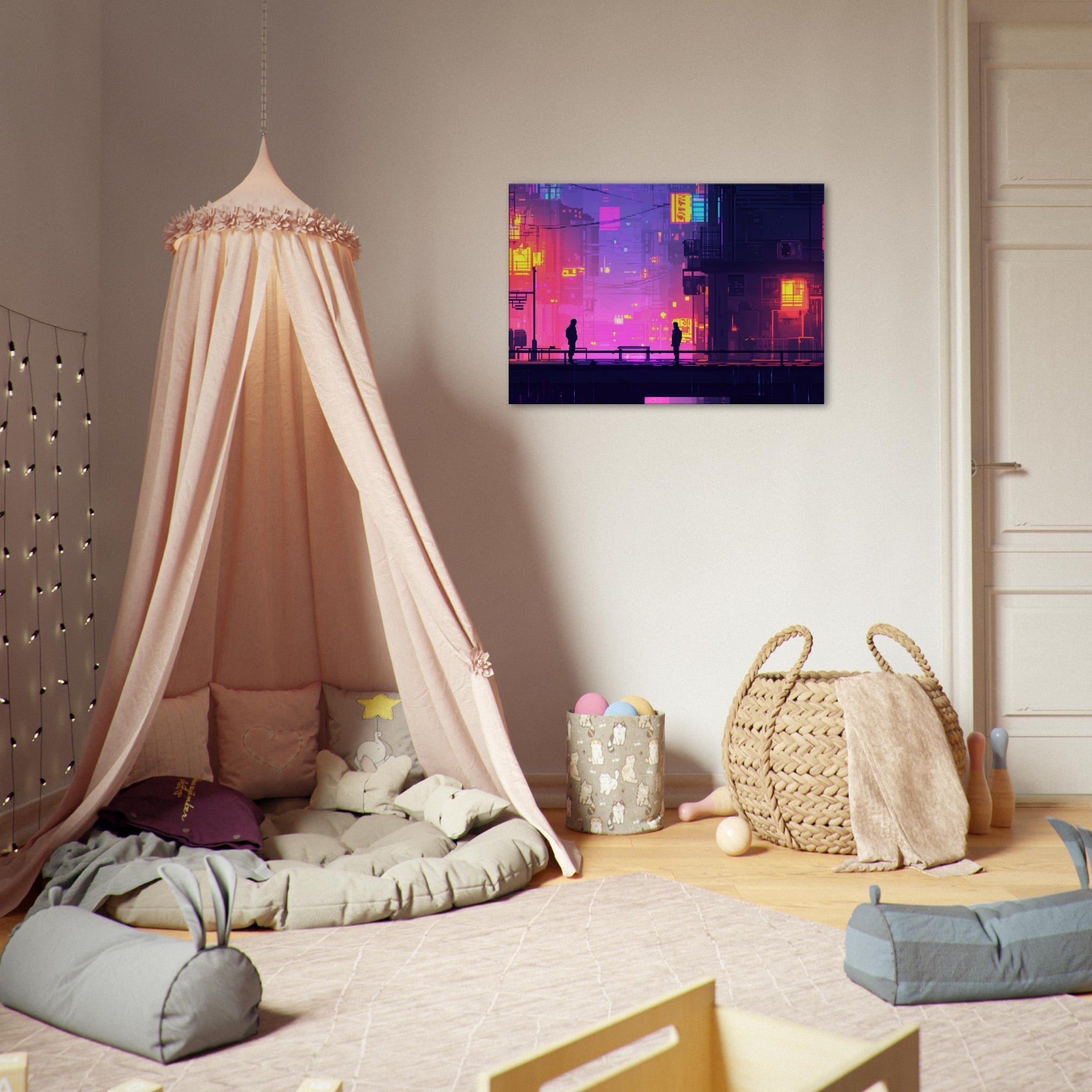 Canvas Landscape - A city where neon lights create impossible rifle 5 - Shop Ai Art WebShop - Digital Art online Store