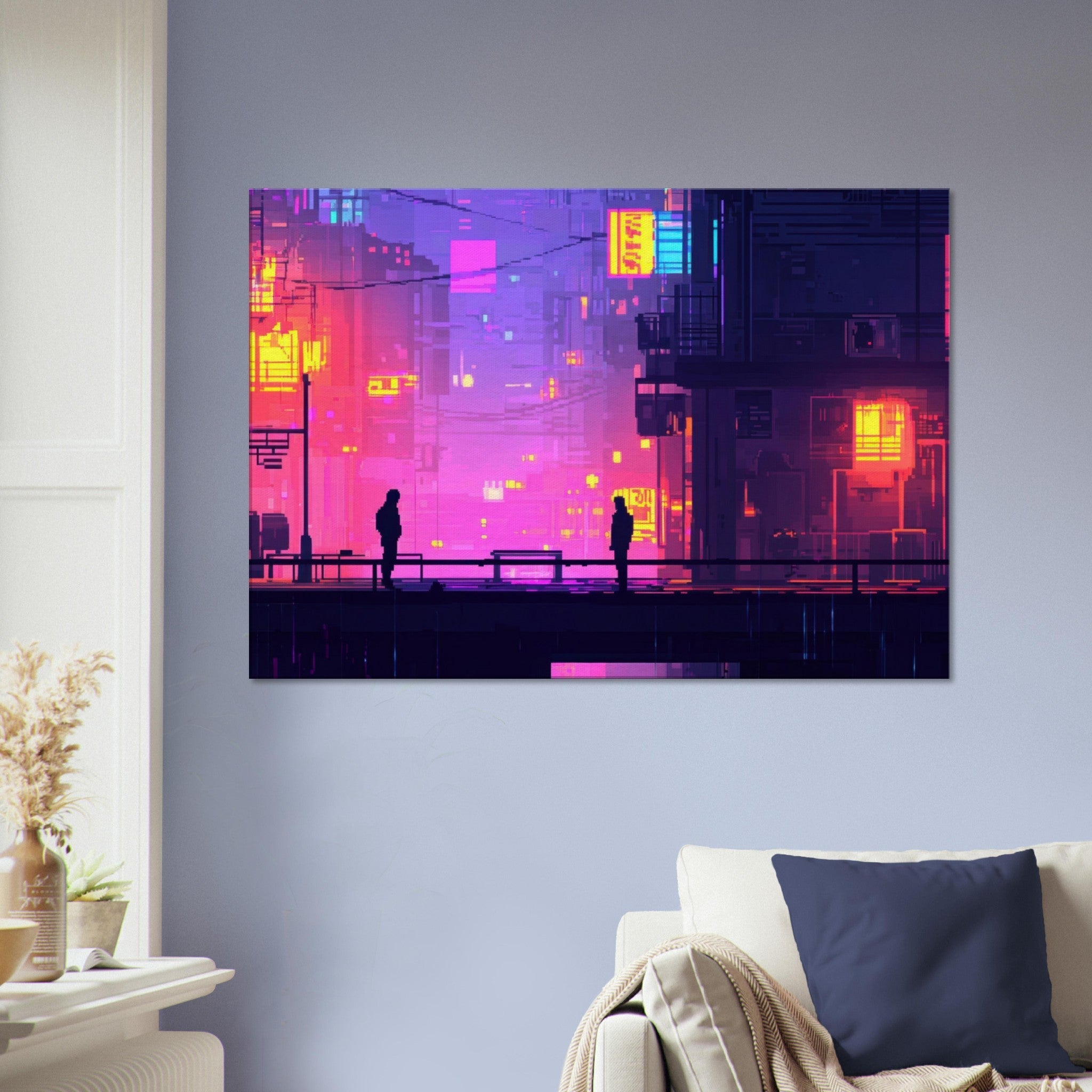 Canvas Landscape - A city where neon lights create impossible rifle 5 - Shop Ai Art WebShop - Digital Art online Store