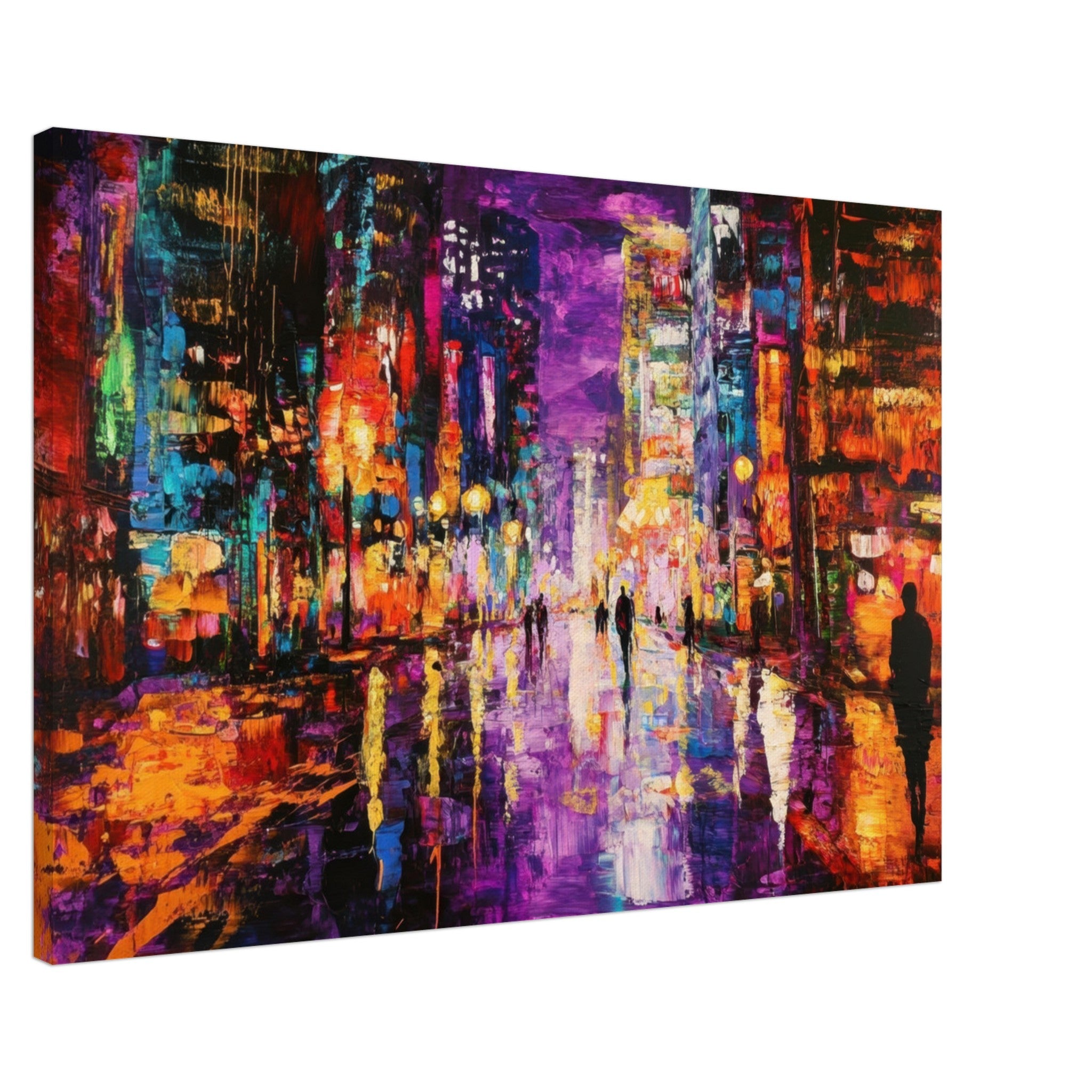 Canvas Landscape - A cityscape bathed in the dim glow of streetligh - Shop Ai Art WebShop - Digital Art online Store