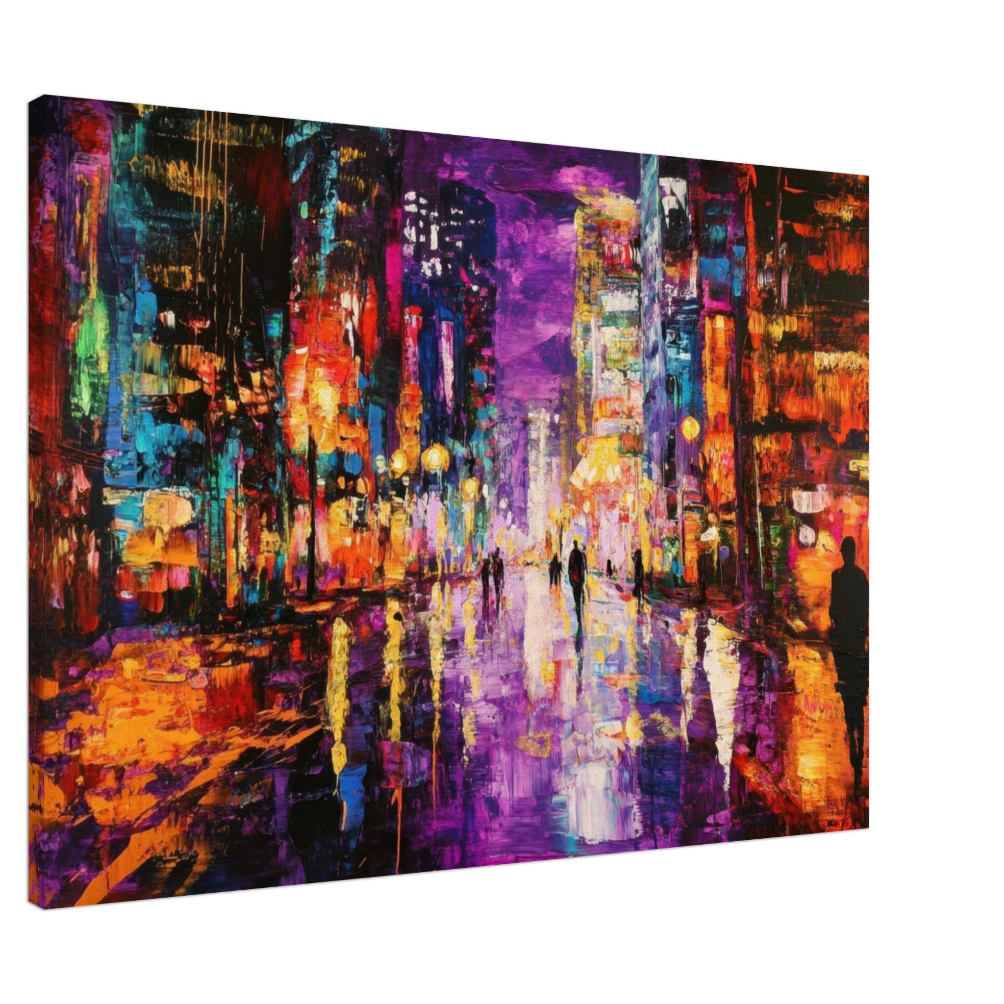 Canvas Landscape - A cityscape bathed in the dim glow of streetligh - Shop Ai Art WebShop - Digital Art online Store