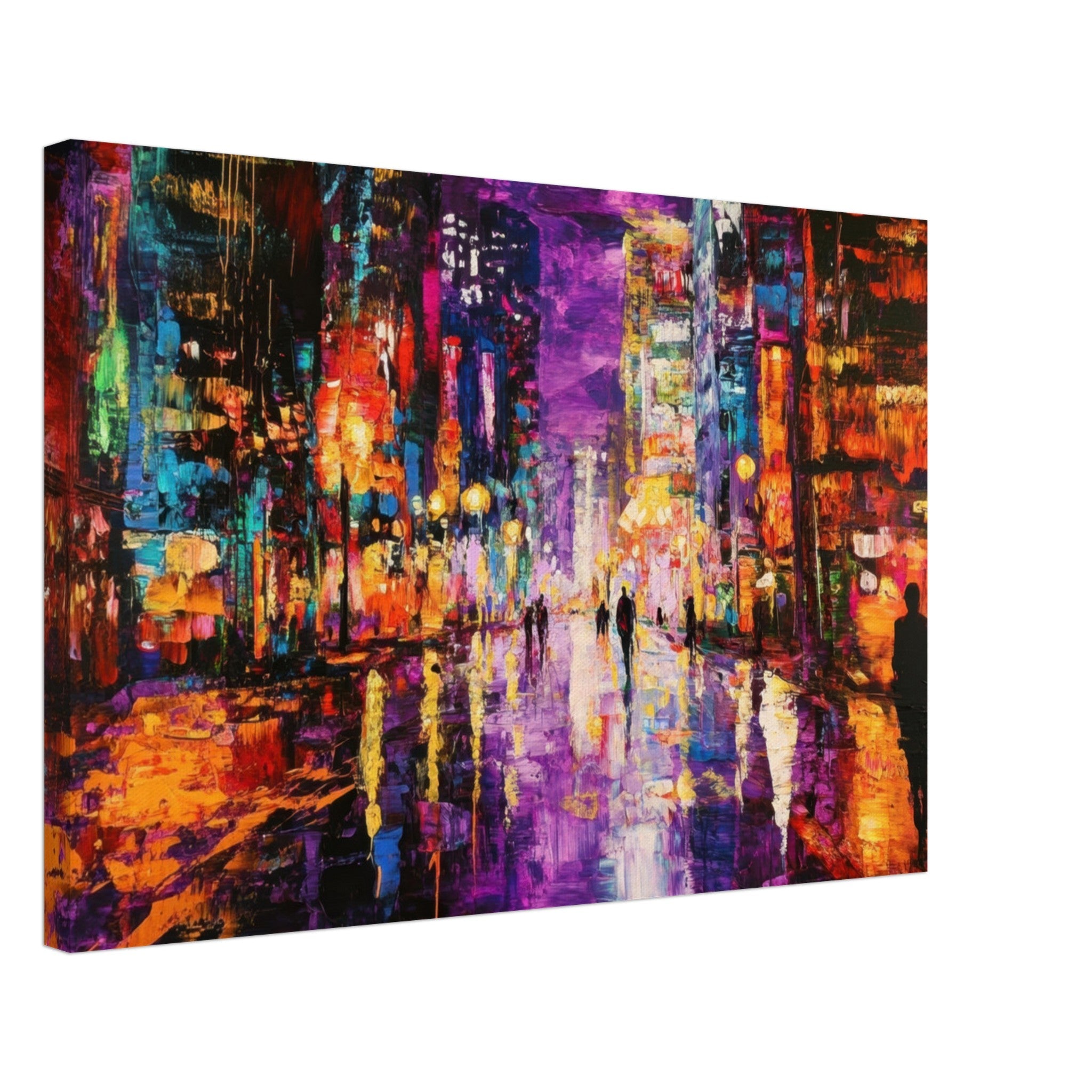 Canvas Landscape - A cityscape bathed in the dim glow of streetligh - Shop Ai Art WebShop - Digital Art online Store