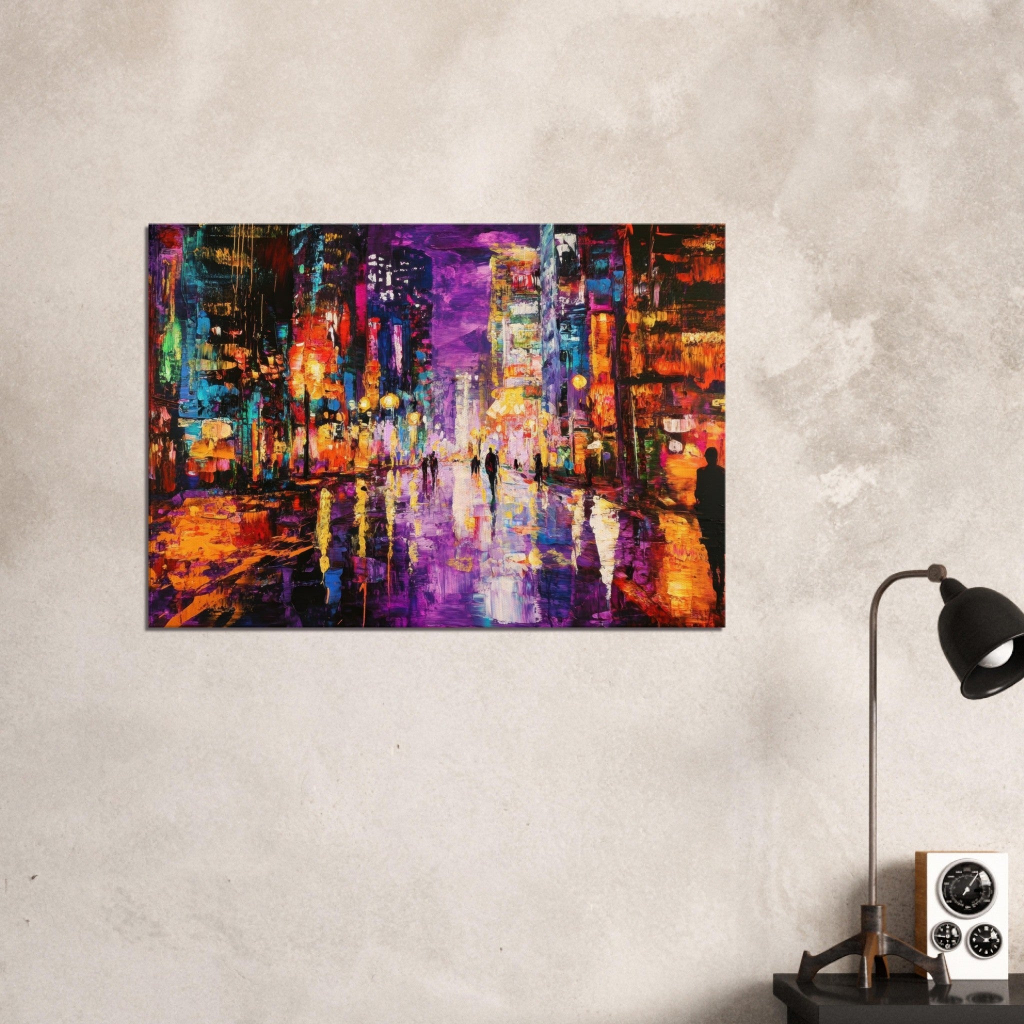Canvas Landscape - A cityscape bathed in the dim glow of streetligh - Shop Ai Art WebShop - Digital Art online Store
