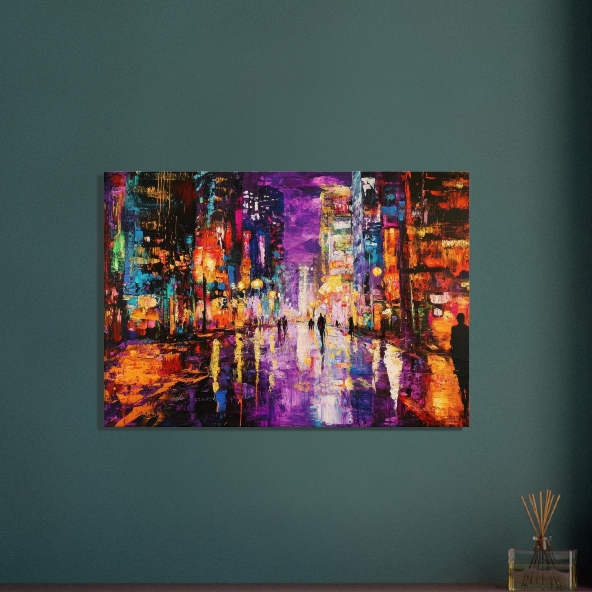 Canvas Landscape - A cityscape bathed in the dim glow of streetligh - Shop Ai Art WebShop - Digital Art online Store