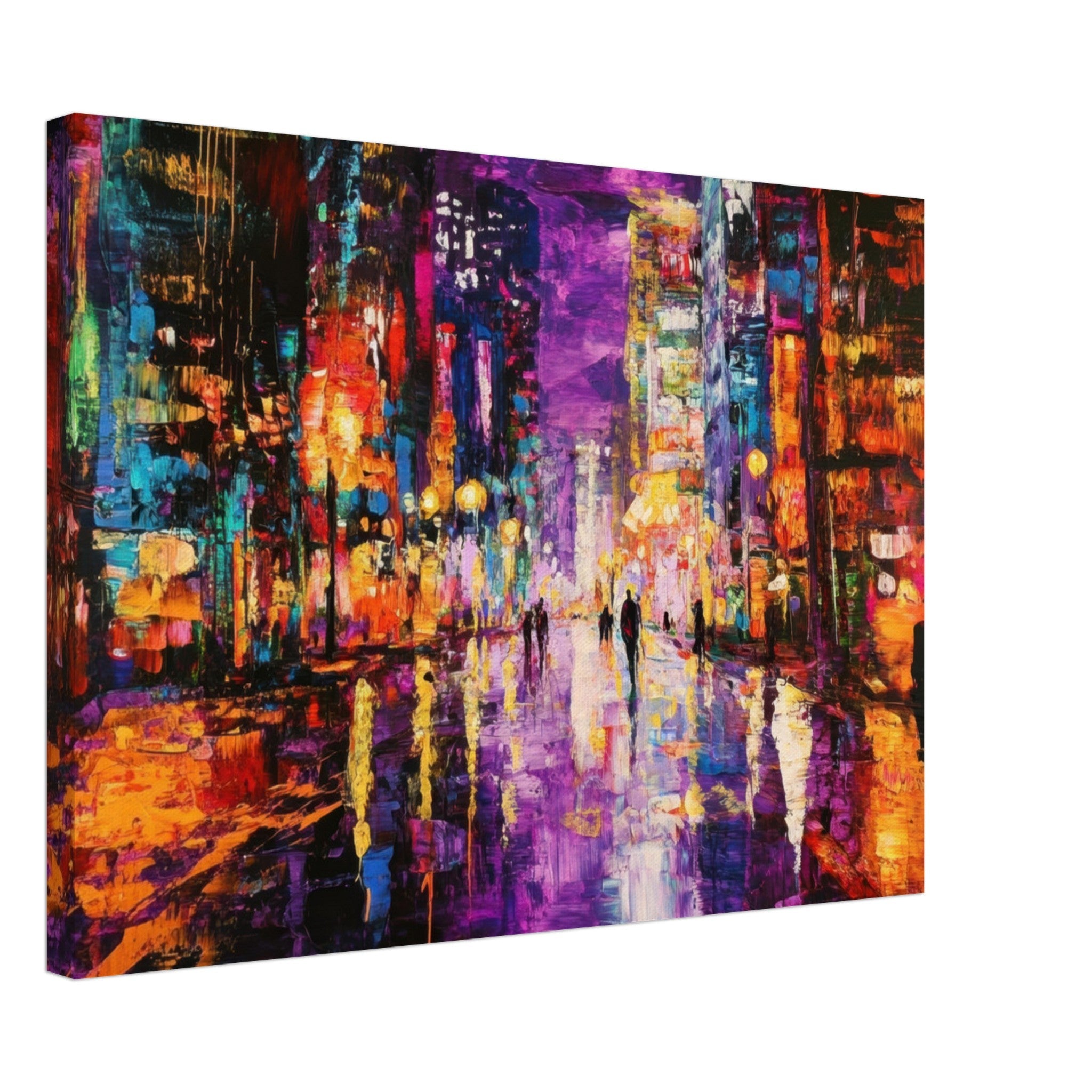 Canvas Landscape - A cityscape bathed in the dim glow of streetligh - Shop Ai Art WebShop - Digital Art online Store