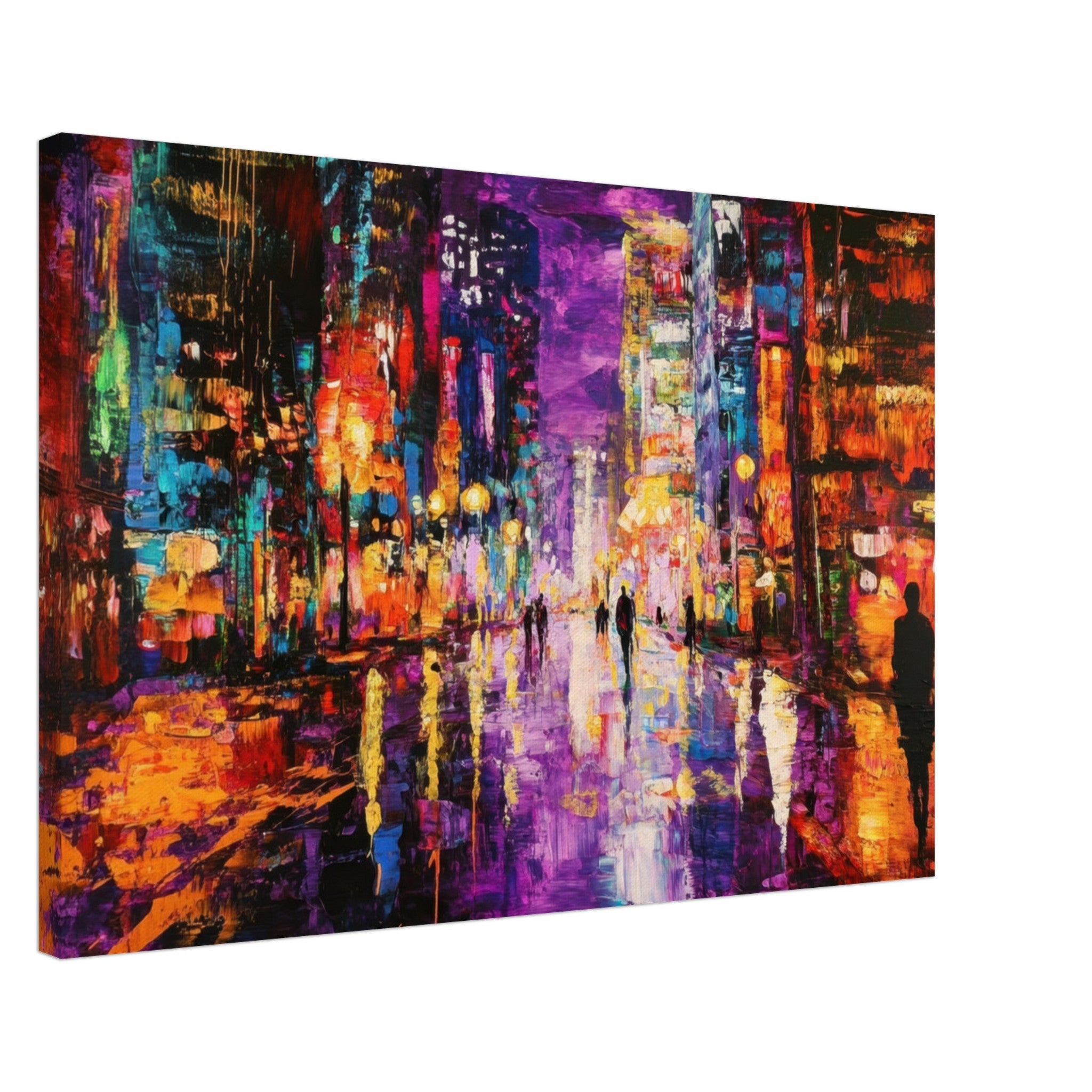 Canvas Landscape - A cityscape bathed in the dim glow of streetligh - Shop Ai Art WebShop - Digital Art online Store