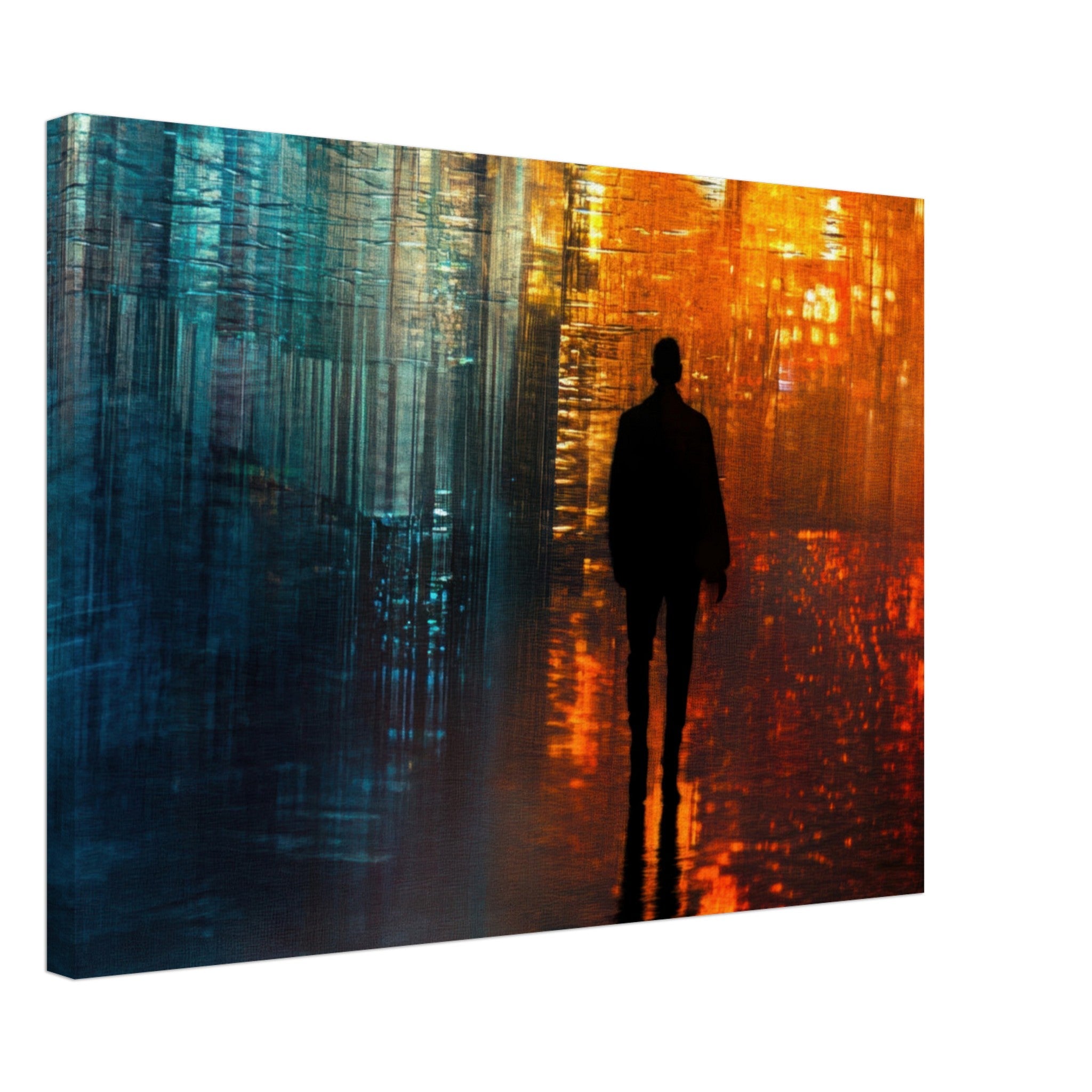 Canvas Landscape - A lonely figure walks the rain - drenched streets - Ai Art Force