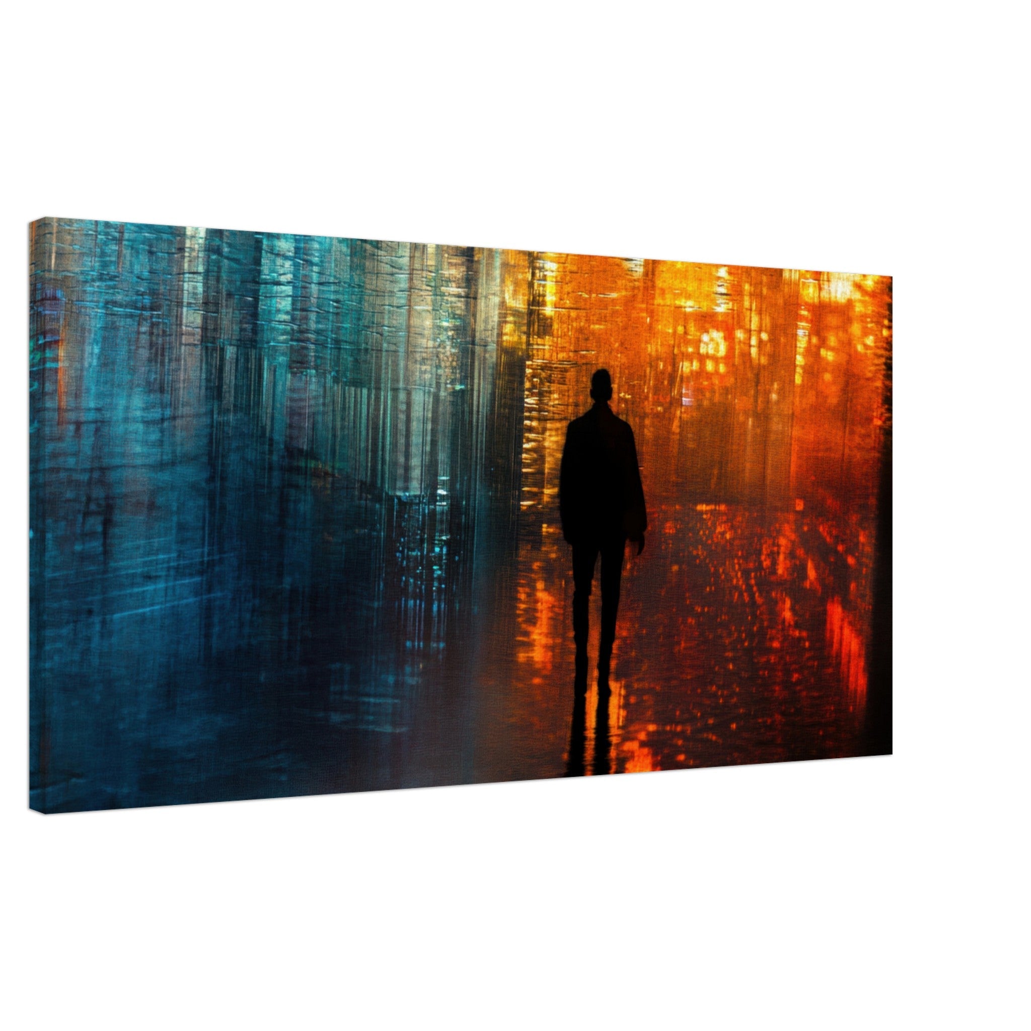 Canvas Landscape - A lonely figure walks the rain - drenched streets - Ai Art Force