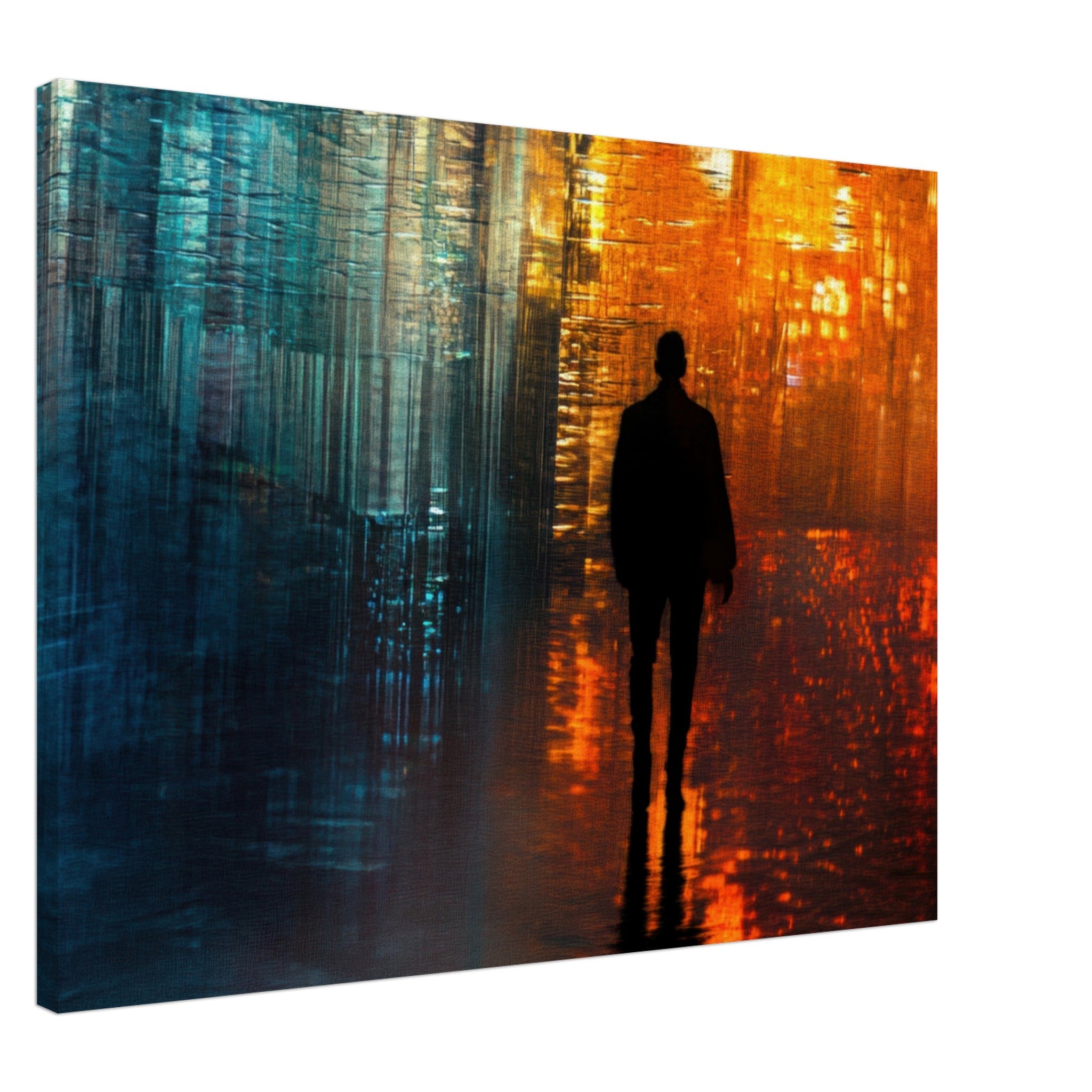 Canvas Landscape - A lonely figure walks the rain - drenched streets - Ai Art Force