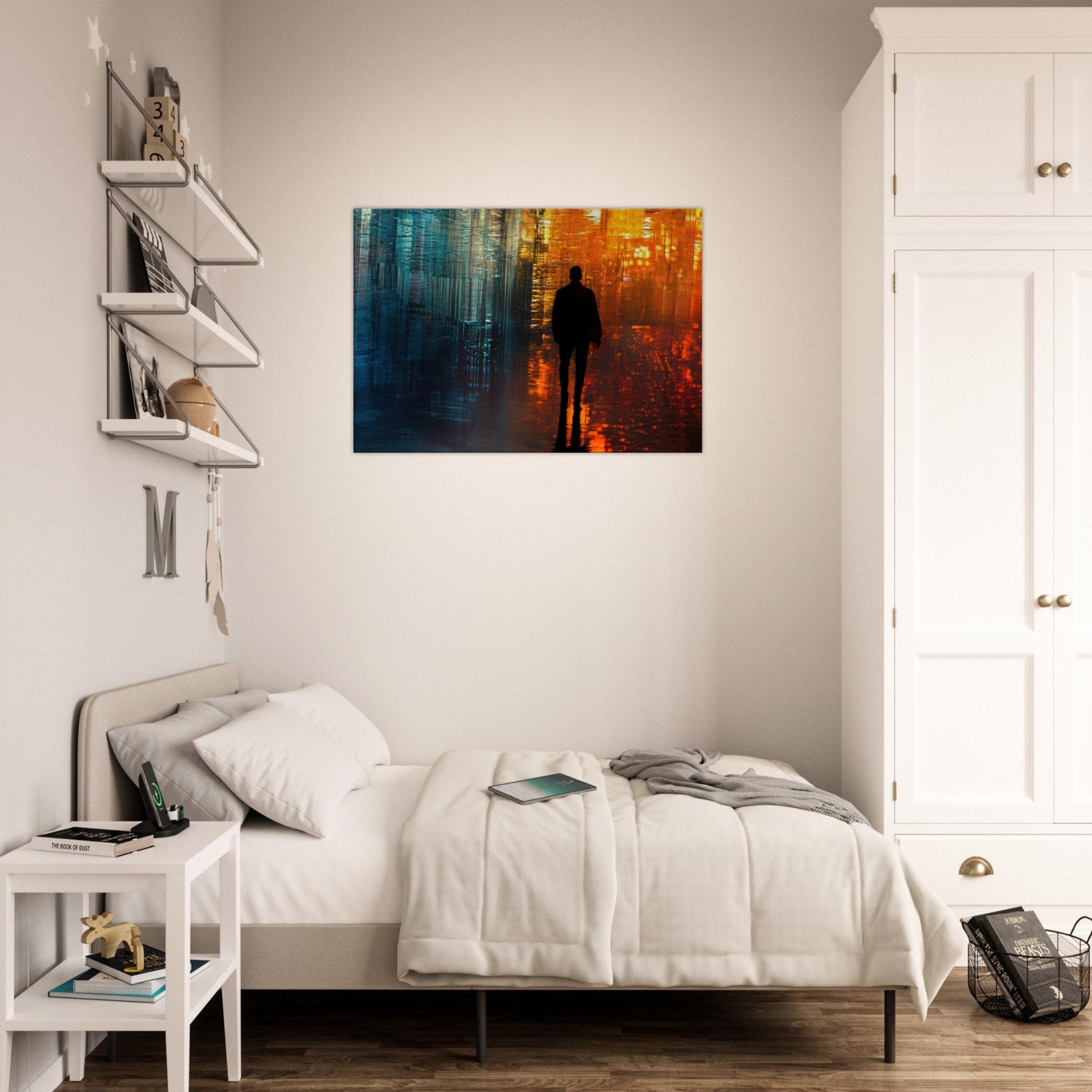 Canvas Landscape - A lonely figure walks the rain - drenched streets - Ai Art Force