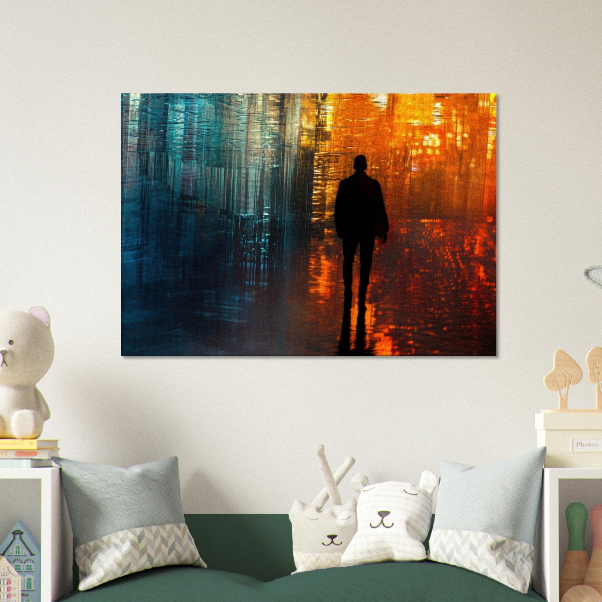 Canvas Landscape - A lonely figure walks the rain - drenched streets - Ai Art Force
