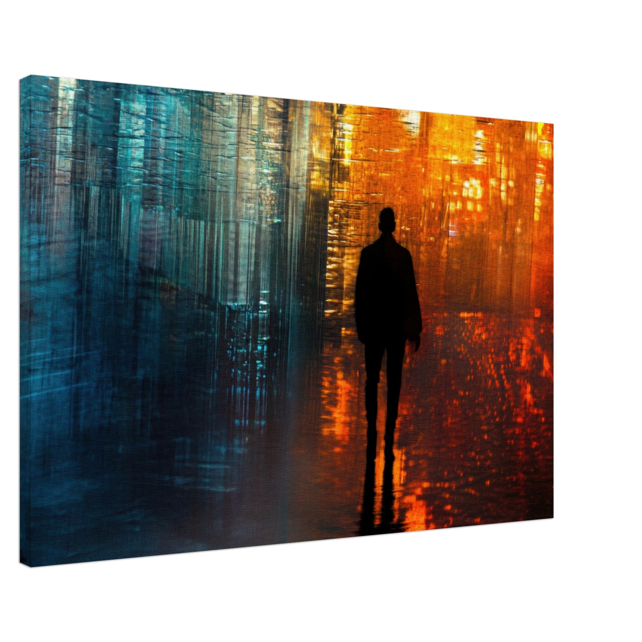Canvas Landscape - A lonely figure walks the rain - drenched streets - Ai Art Force