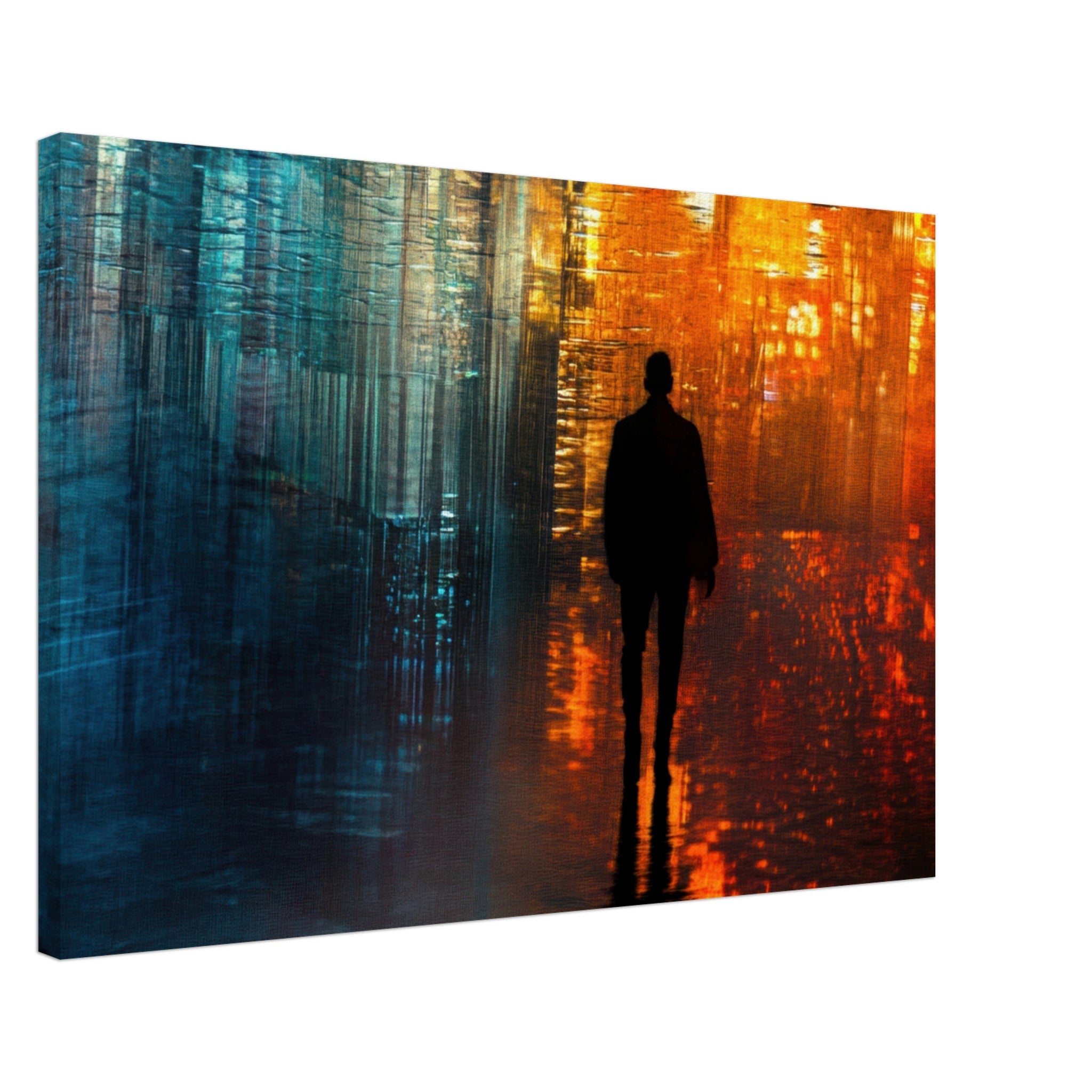 Canvas Landscape - A lonely figure walks the rain - drenched streets - Ai Art Force