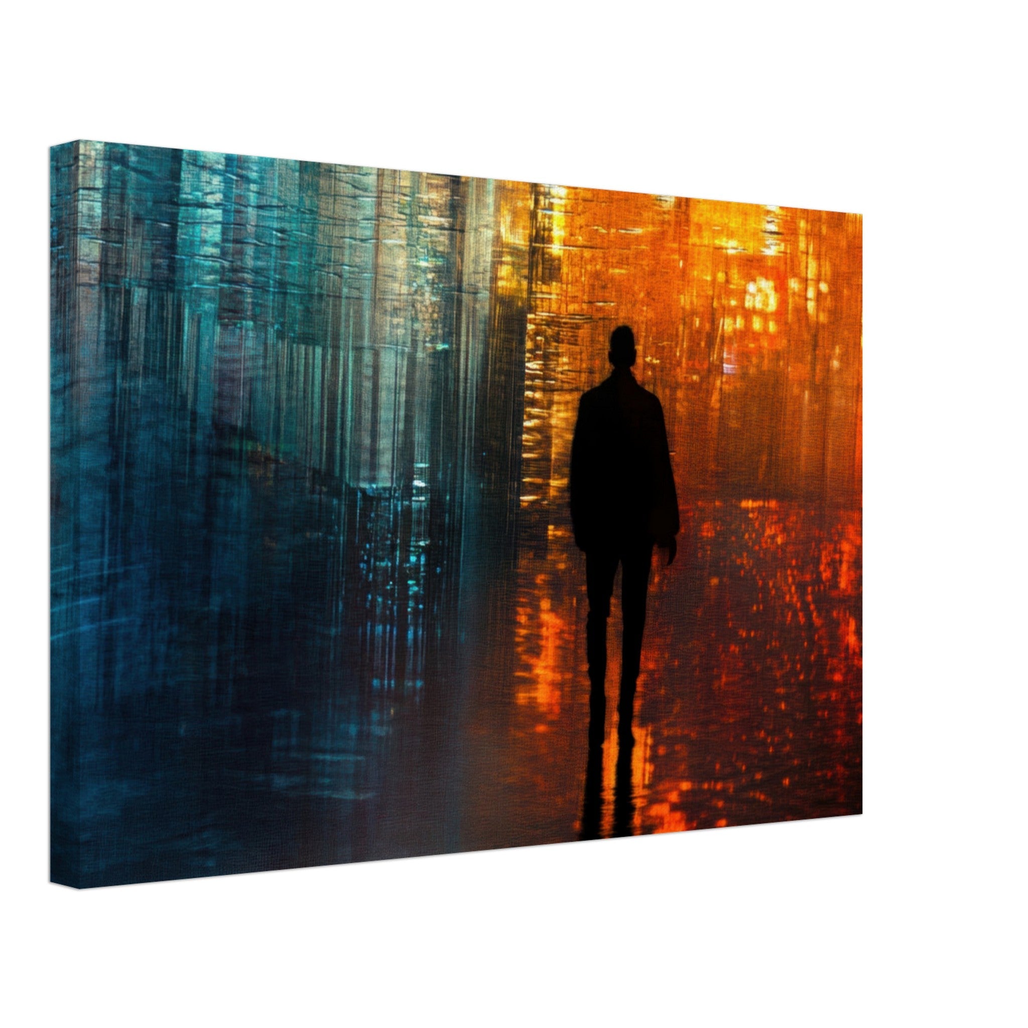Canvas Landscape - A lonely figure walks the rain - drenched streets - Ai Art Force