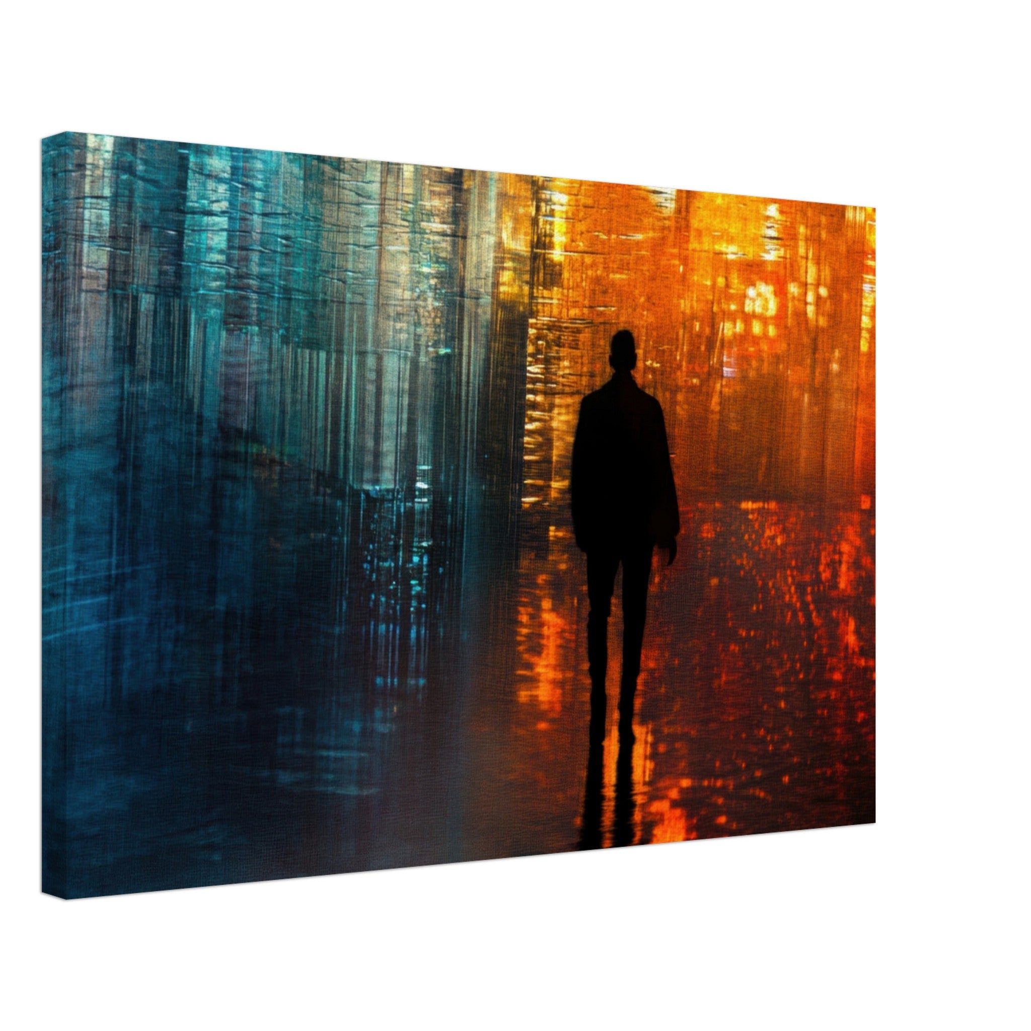 Canvas Landscape - A lonely figure walks the rain - drenched streets - Ai Art Force