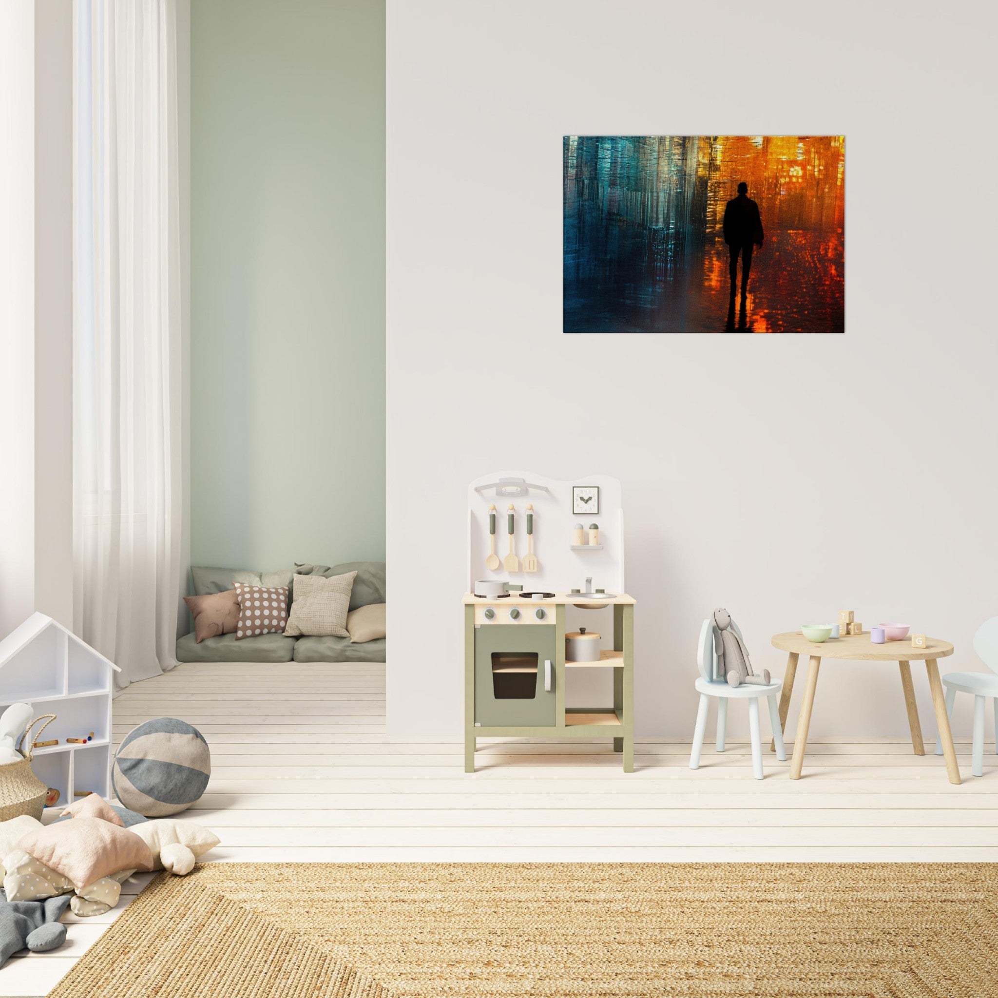 Canvas Landscape - A lonely figure walks the rain - drenched streets - Ai Art Force