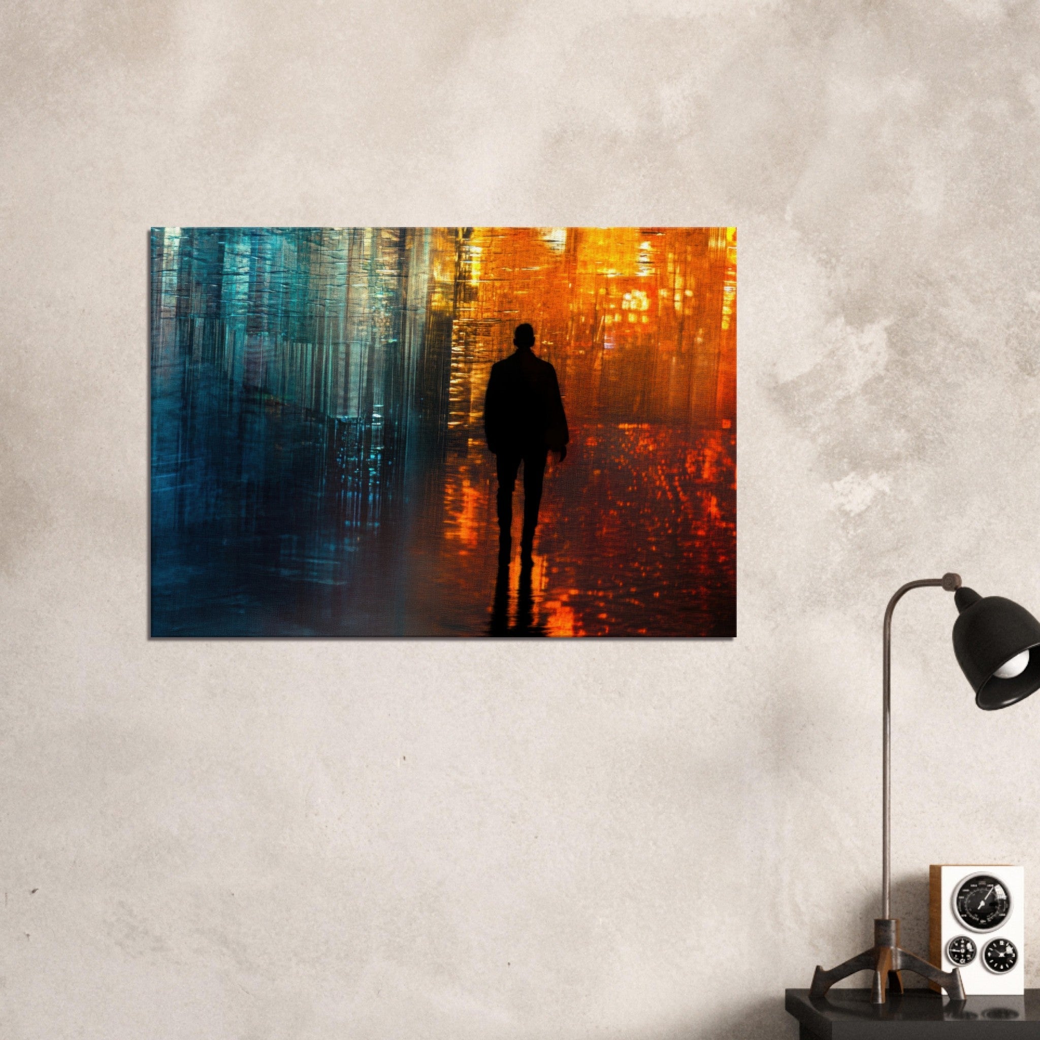 Canvas Landscape - A lonely figure walks the rain - drenched streets - Ai Art Force