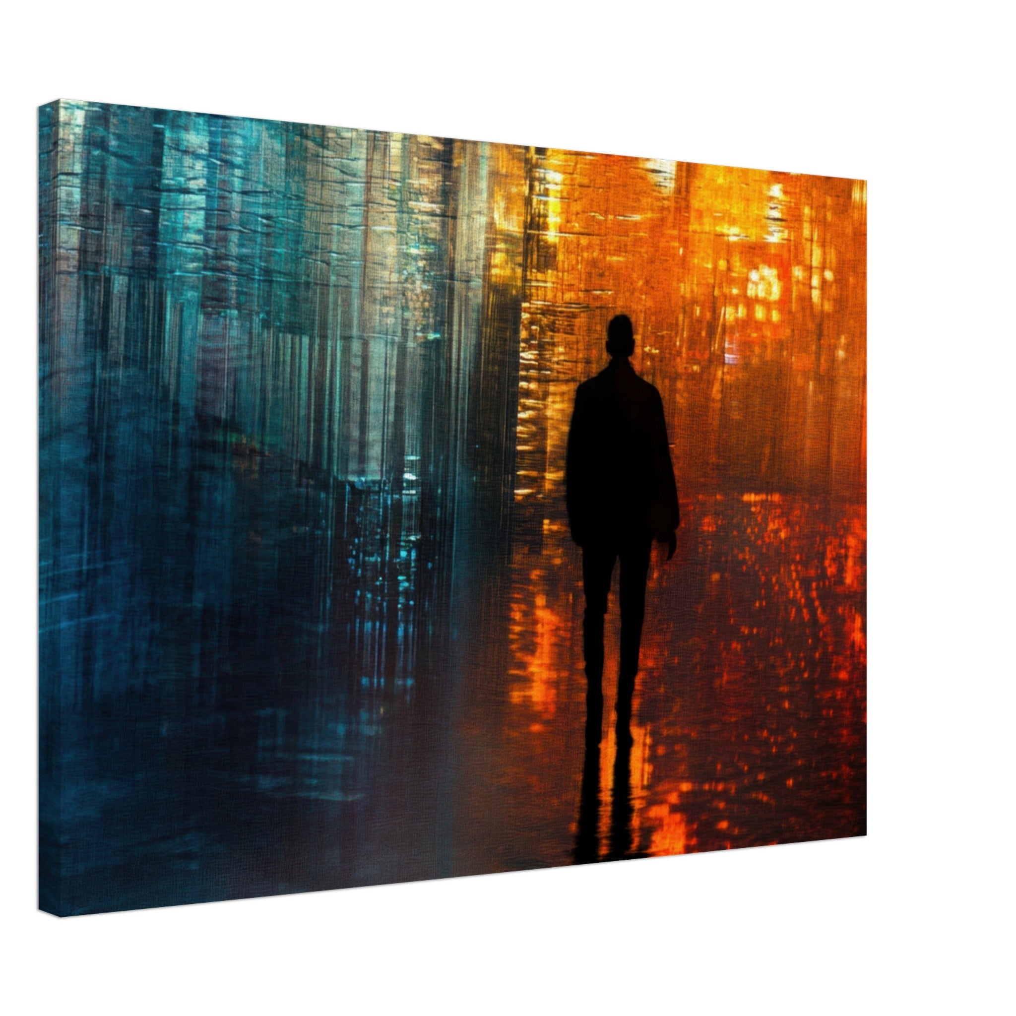 Canvas Landscape - A lonely figure walks the rain - drenched streets - Ai Art Force