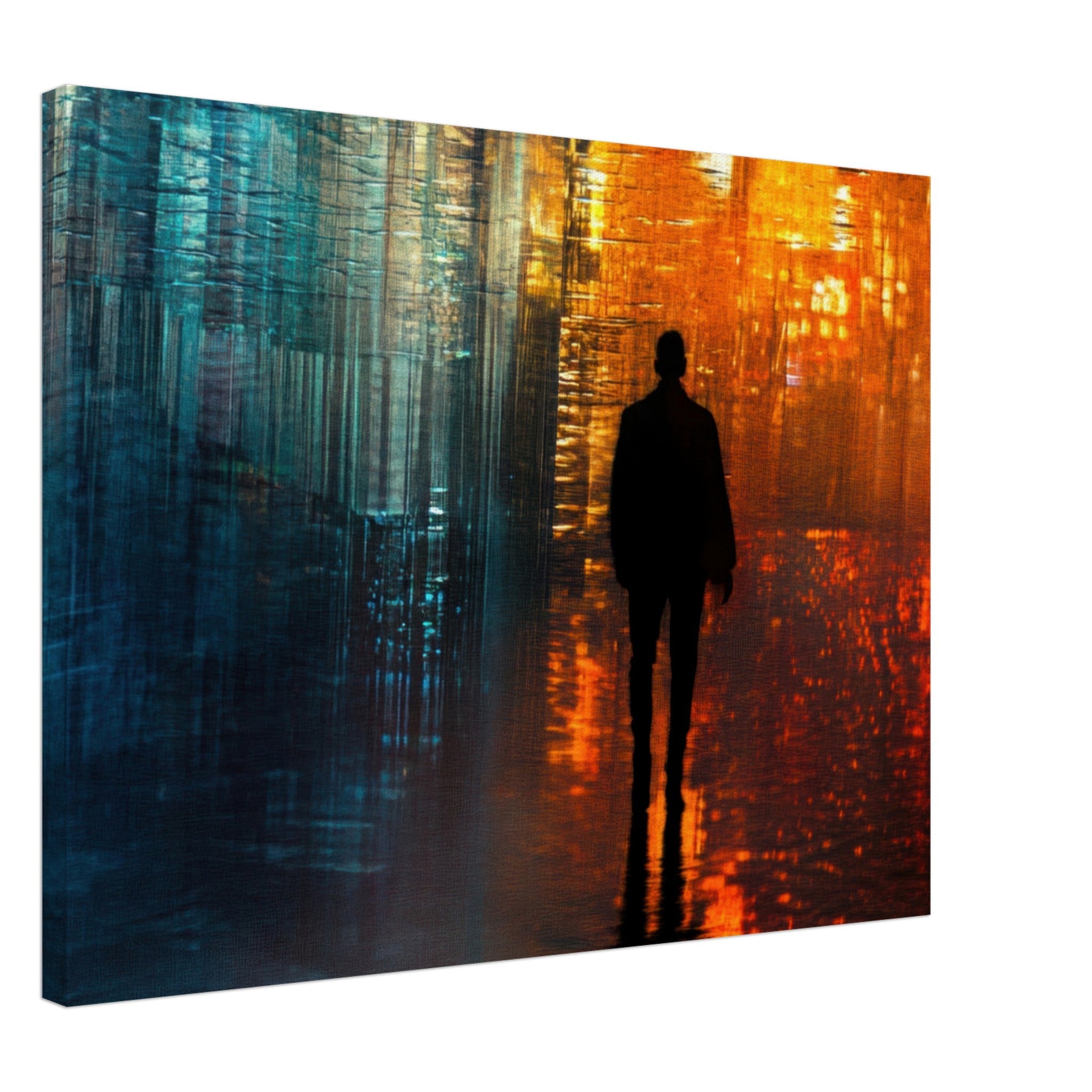 Canvas Landscape - A lonely figure walks the rain - drenched streets - Ai Art Force